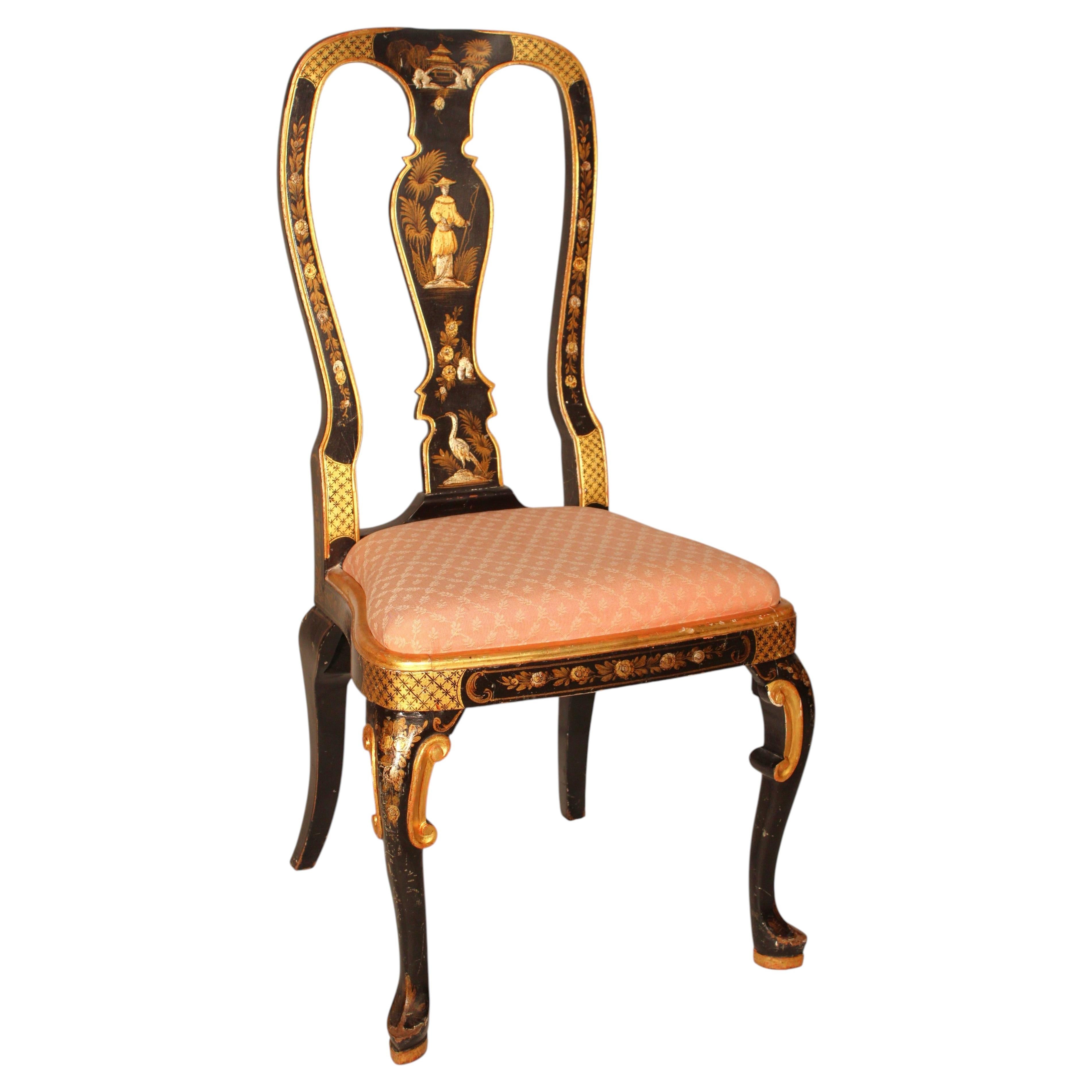 Sedia da sala in stile Queen Anne con decorazioni in stile chinoiserie