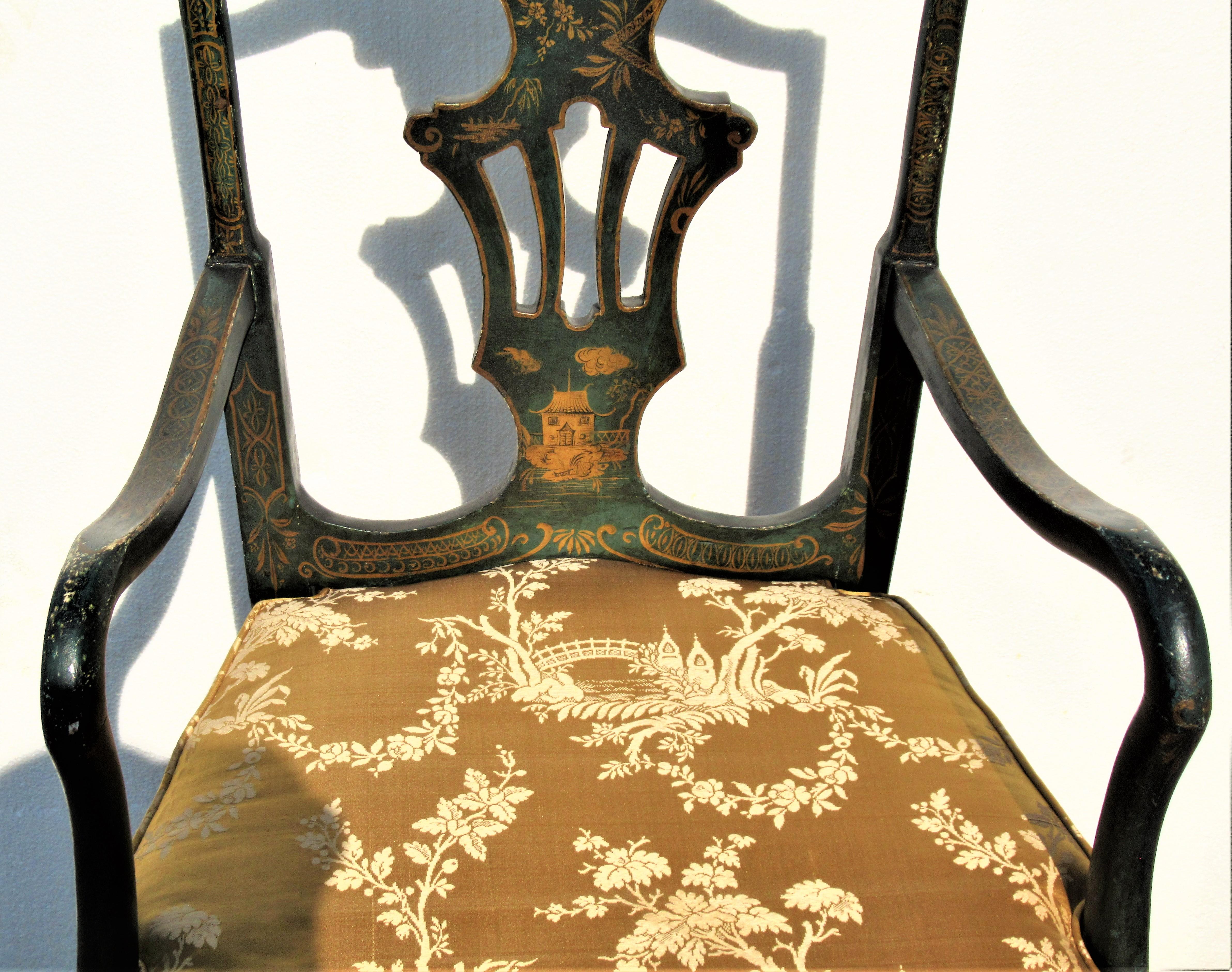 Queen Anne Style Chinoiserie Japanned Armchair 7