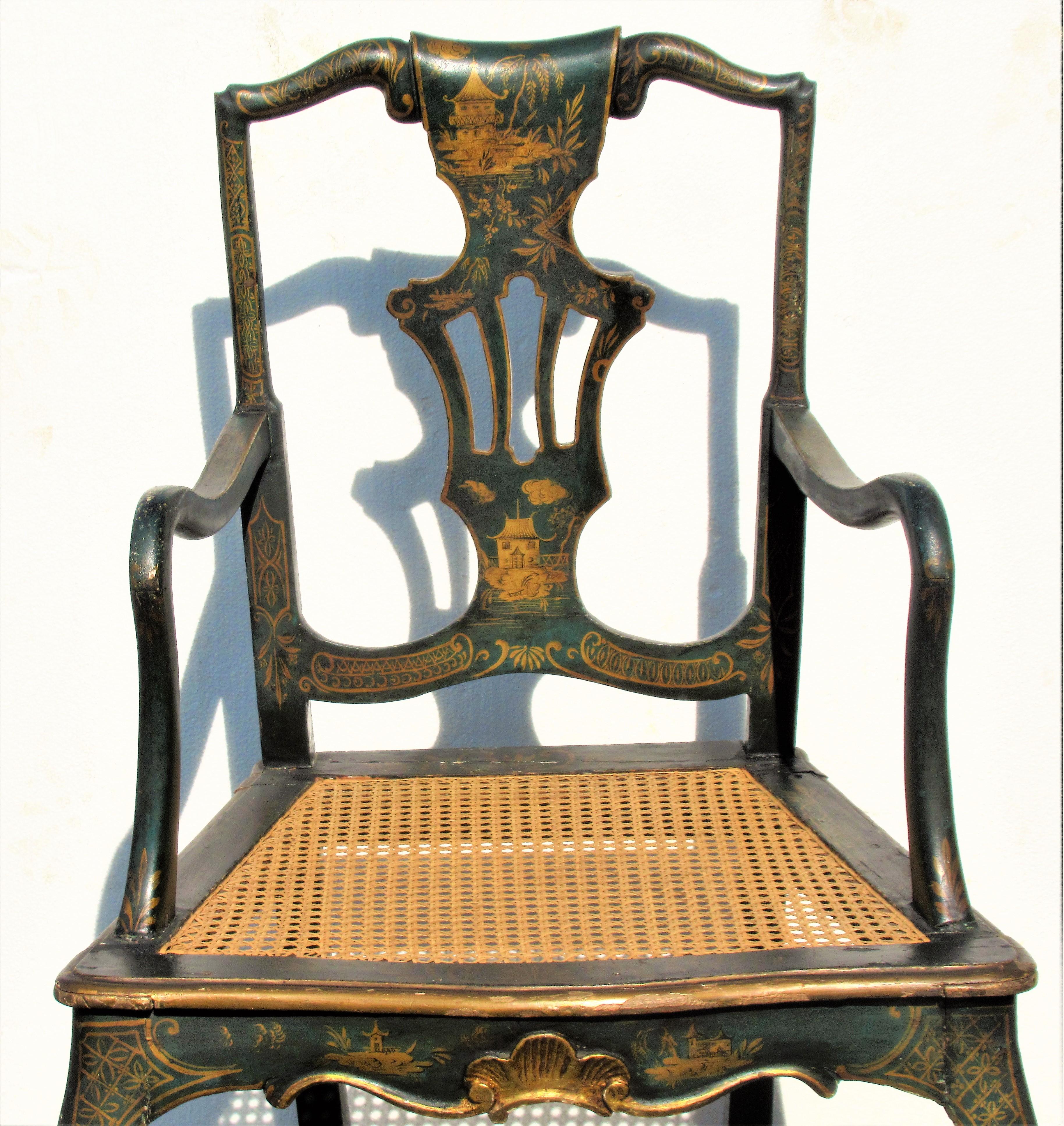 Queen Anne Style Chinoiserie Japanned Armchair 10