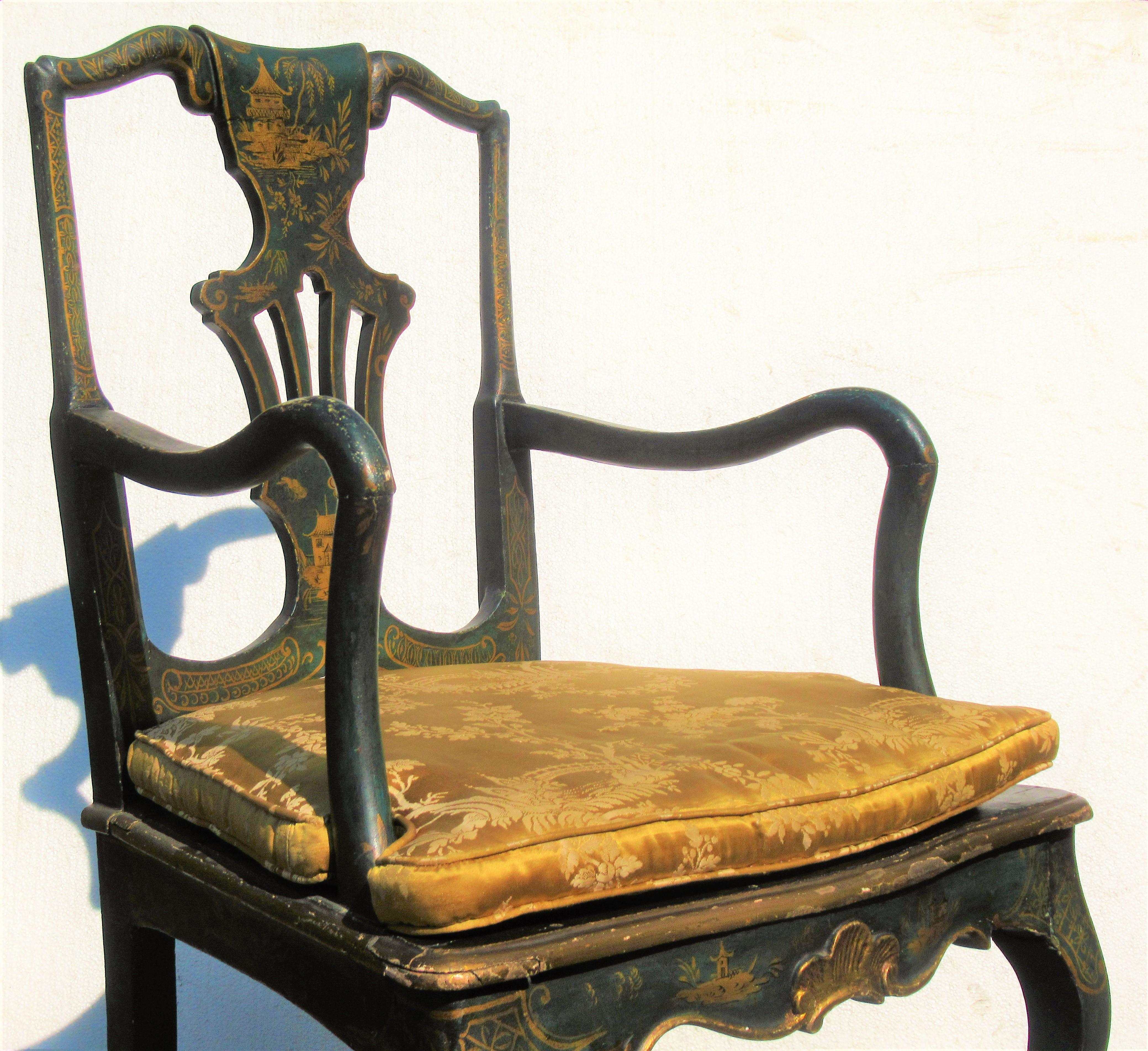 Queen Anne Style Chinoiserie Japanned Armchair 11