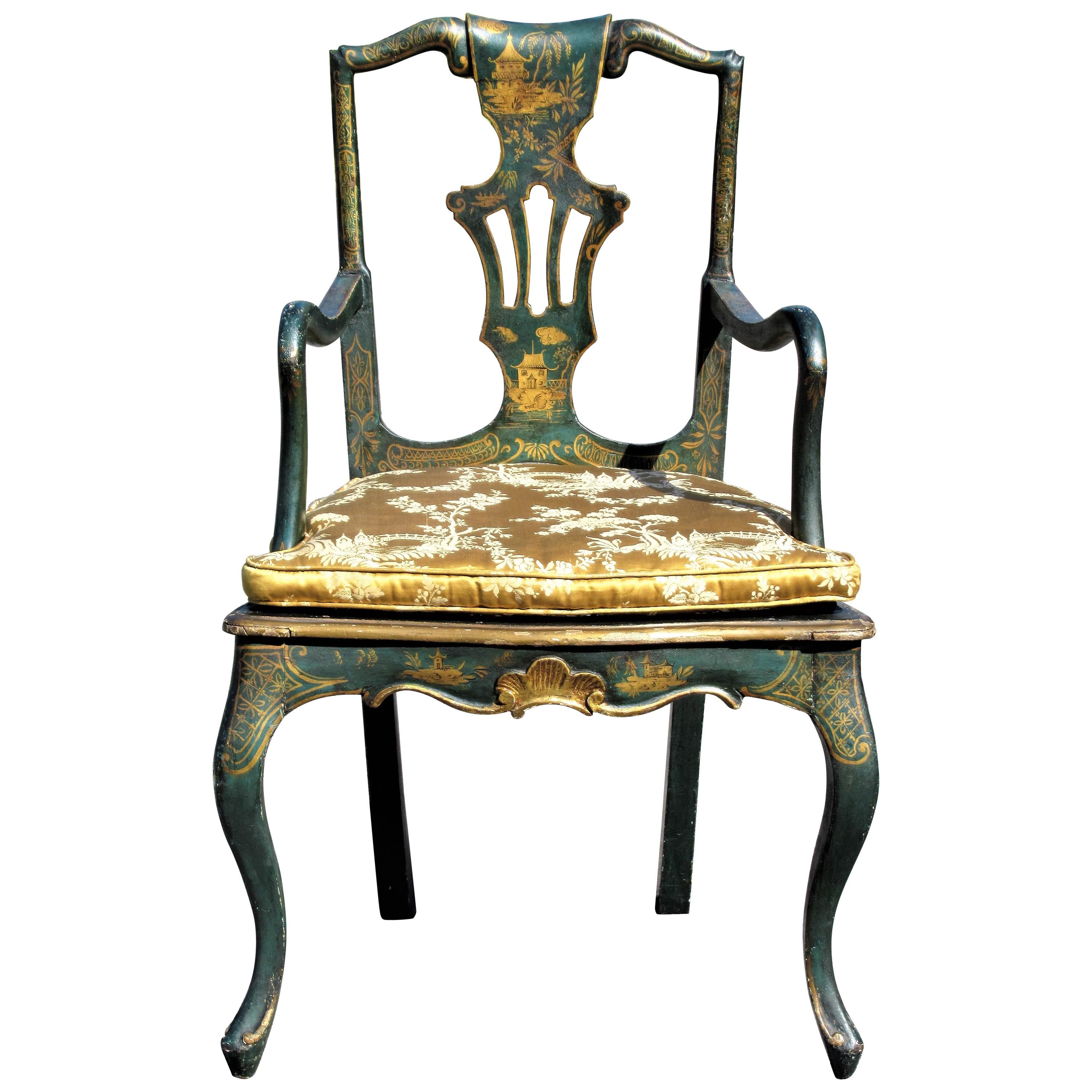 Queen Anne Style Chinoiserie Japanned Armchair