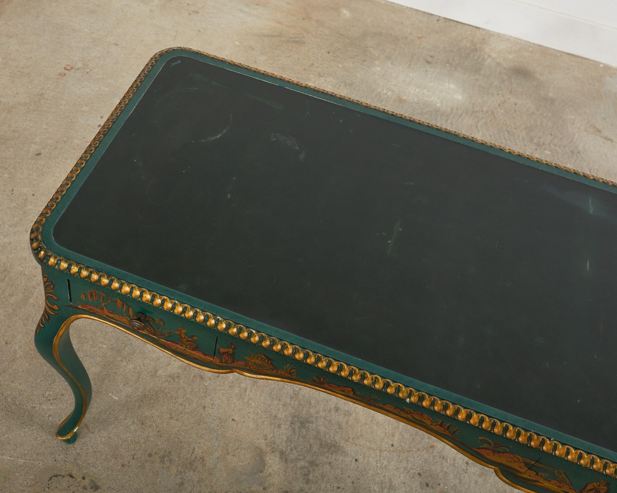 Lacquered Queen Anne Style Chinoiserie Writing Table Desk For Sale