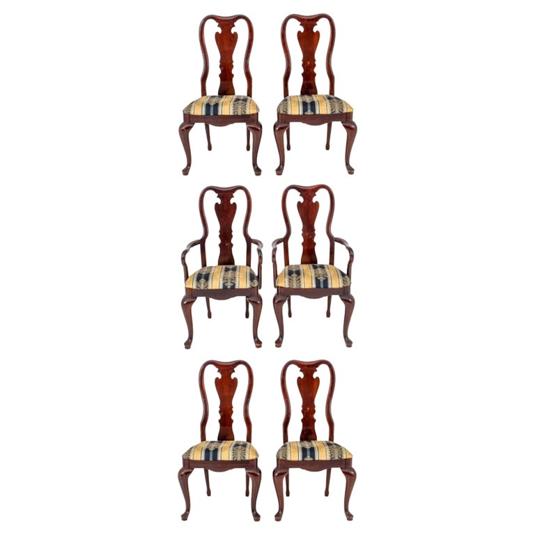 Queen Anne Style Dining Chair Set, 6 For Sale at 1stDibs
