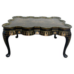 Queen Anne Style Ebonized Chinoiserie Cocktail Table