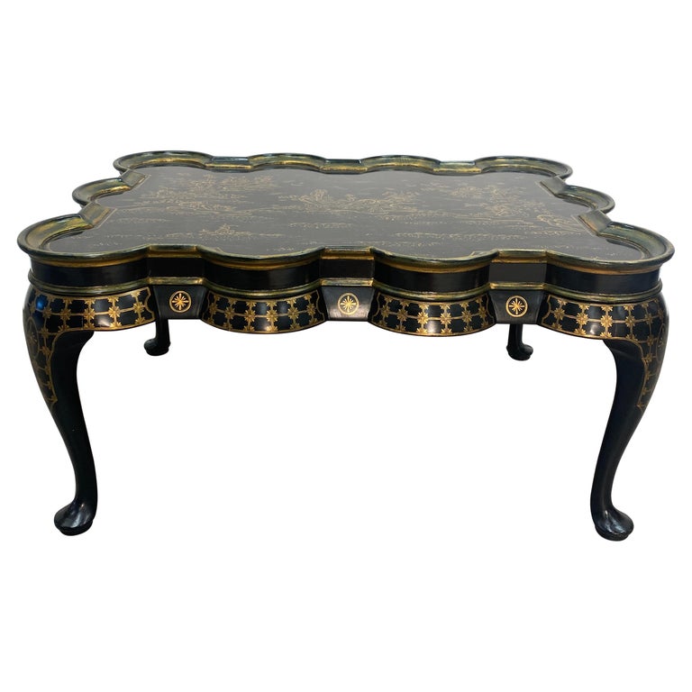 Queen Anne Style Ebonized Chinoiserie, Painted Queen Anne Coffee Table