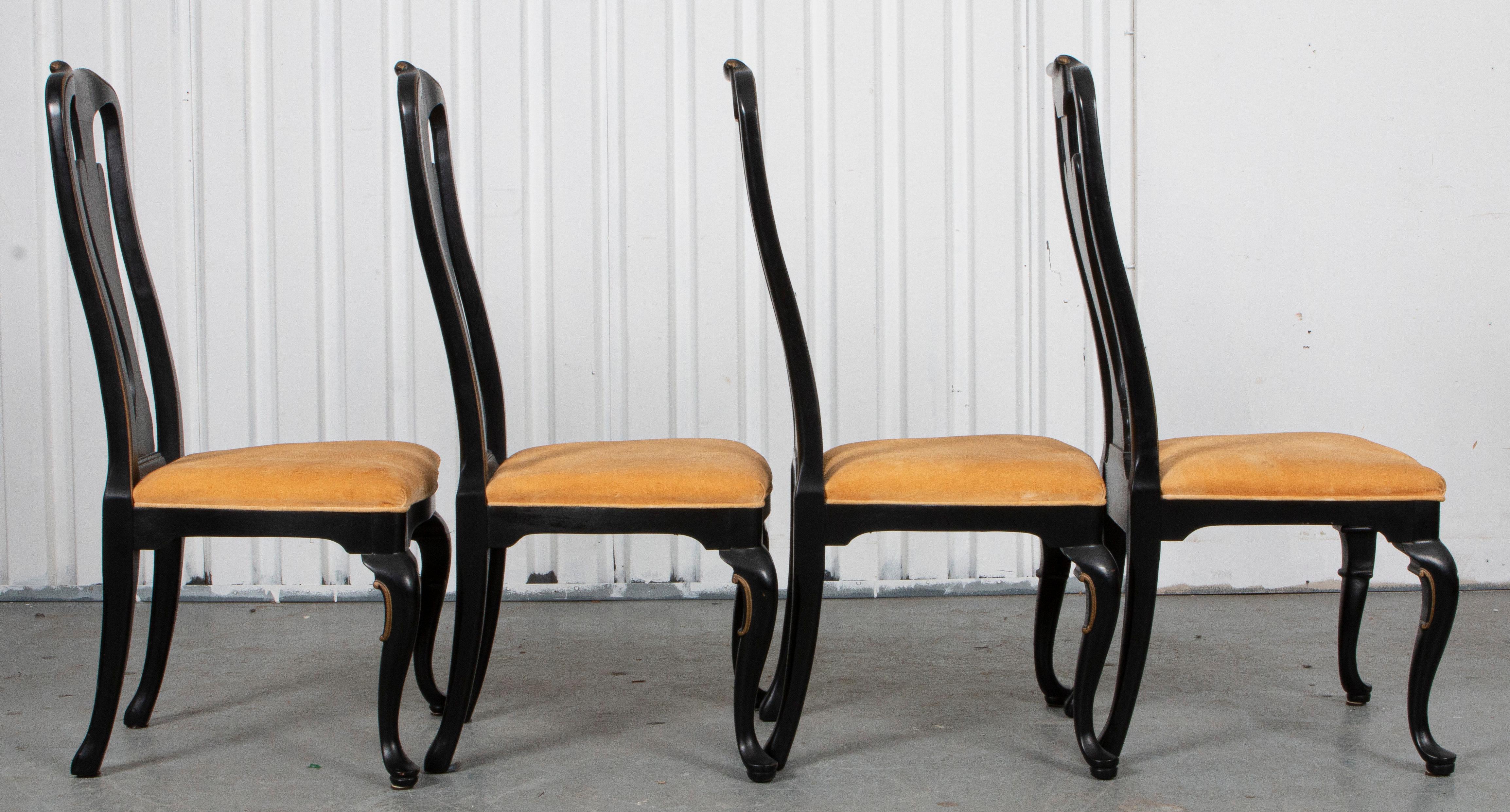 Queen Anne Style Ebonized Side Chairs, 4 In Good Condition For Sale In New York, NY