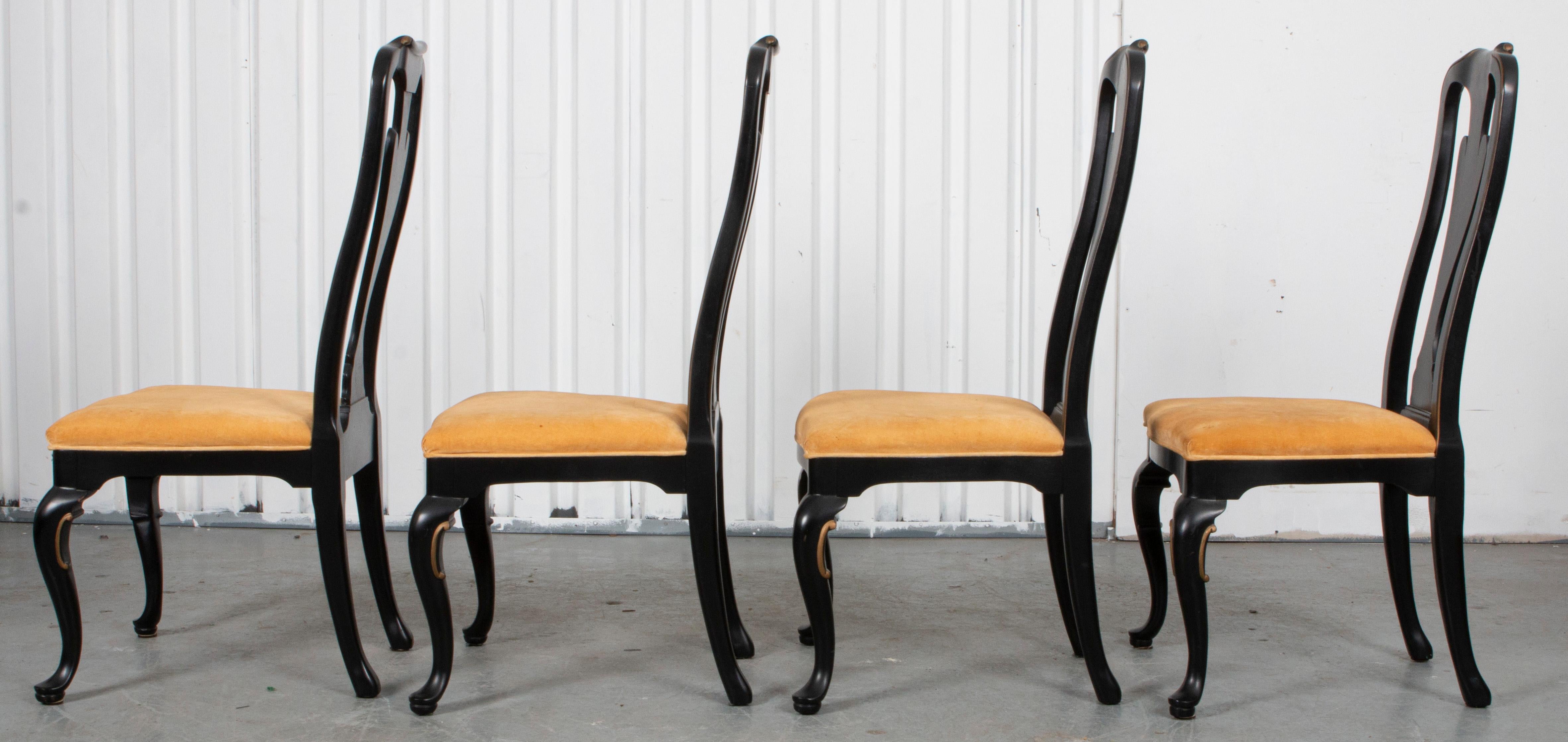 20th Century Queen Anne Style Ebonized Side Chairs, 4 For Sale