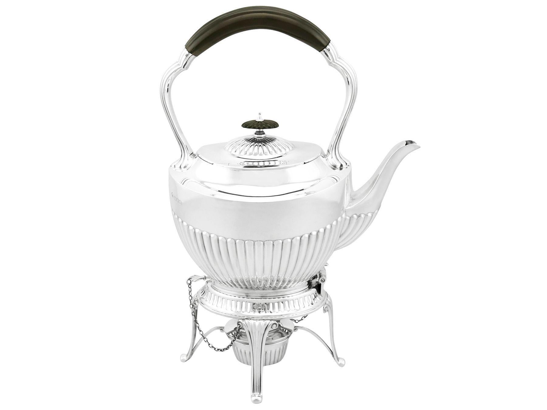 English Queen Anne Style Edwardian Sterling Silver Spirit Tea Kettle For Sale