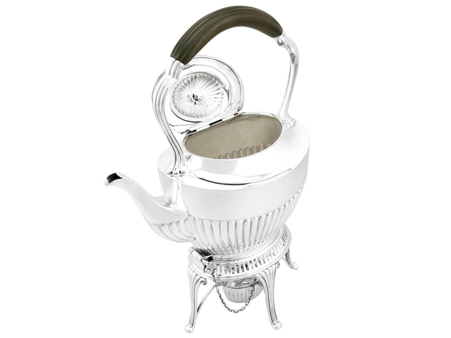 Early 20th Century Queen Anne Style Edwardian Sterling Silver Spirit Tea Kettle For Sale