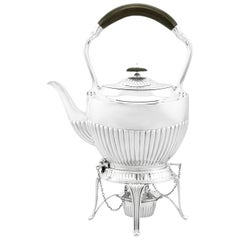 Queen Anne Style Edwardian Sterling Silver Spirit Tea Kettle