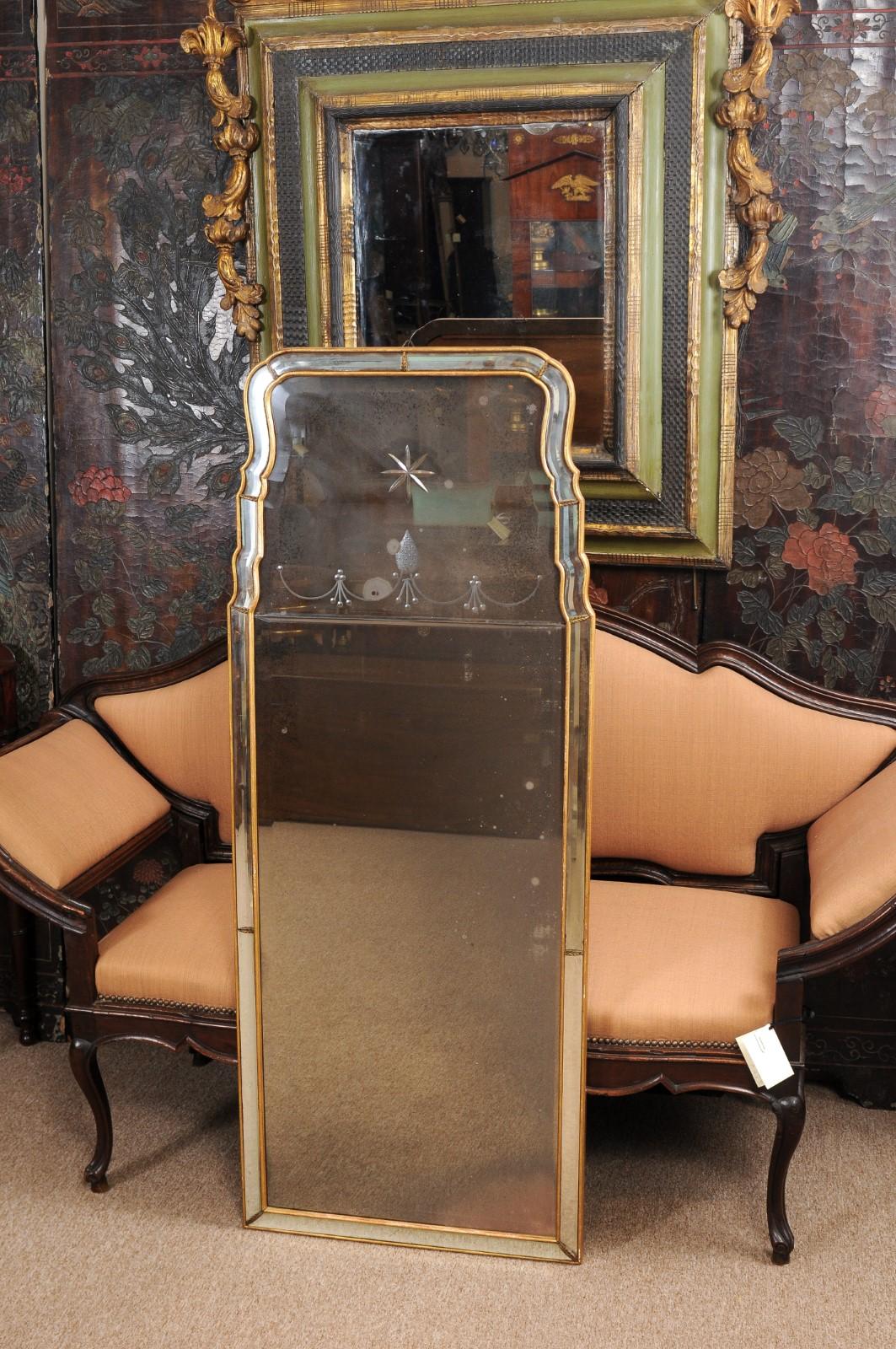 Queen Anne Style Etched Glass Mirror, Early 20th Century 2