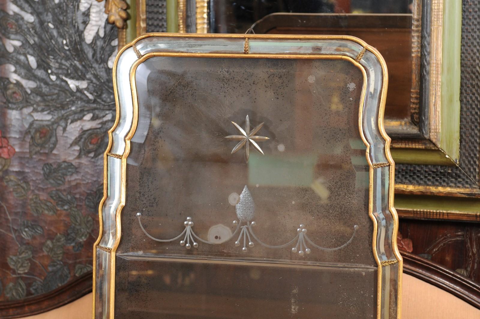 Queen Anne Style Etched Glass Mirror, Early 20th Century 3