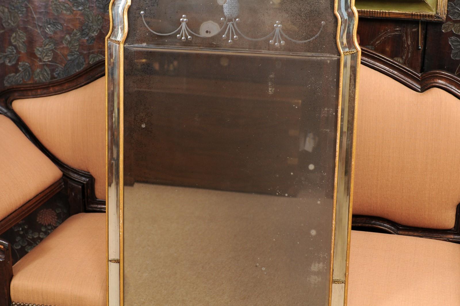 Queen Anne Style Etched Glass Mirror, Early 20th Century 5
