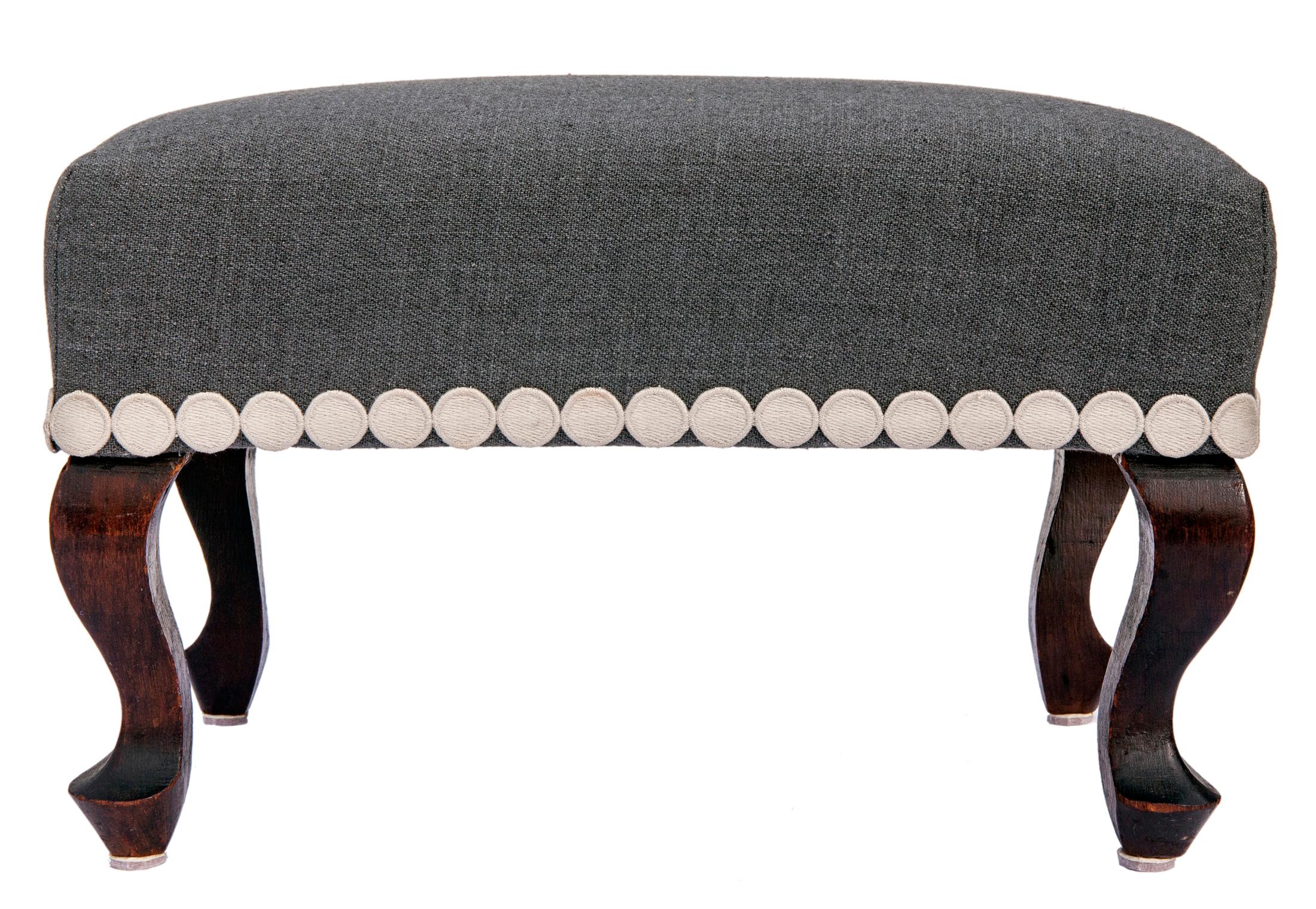 Mid-20th Century Queen Anne Style Footstool/Mod Trim