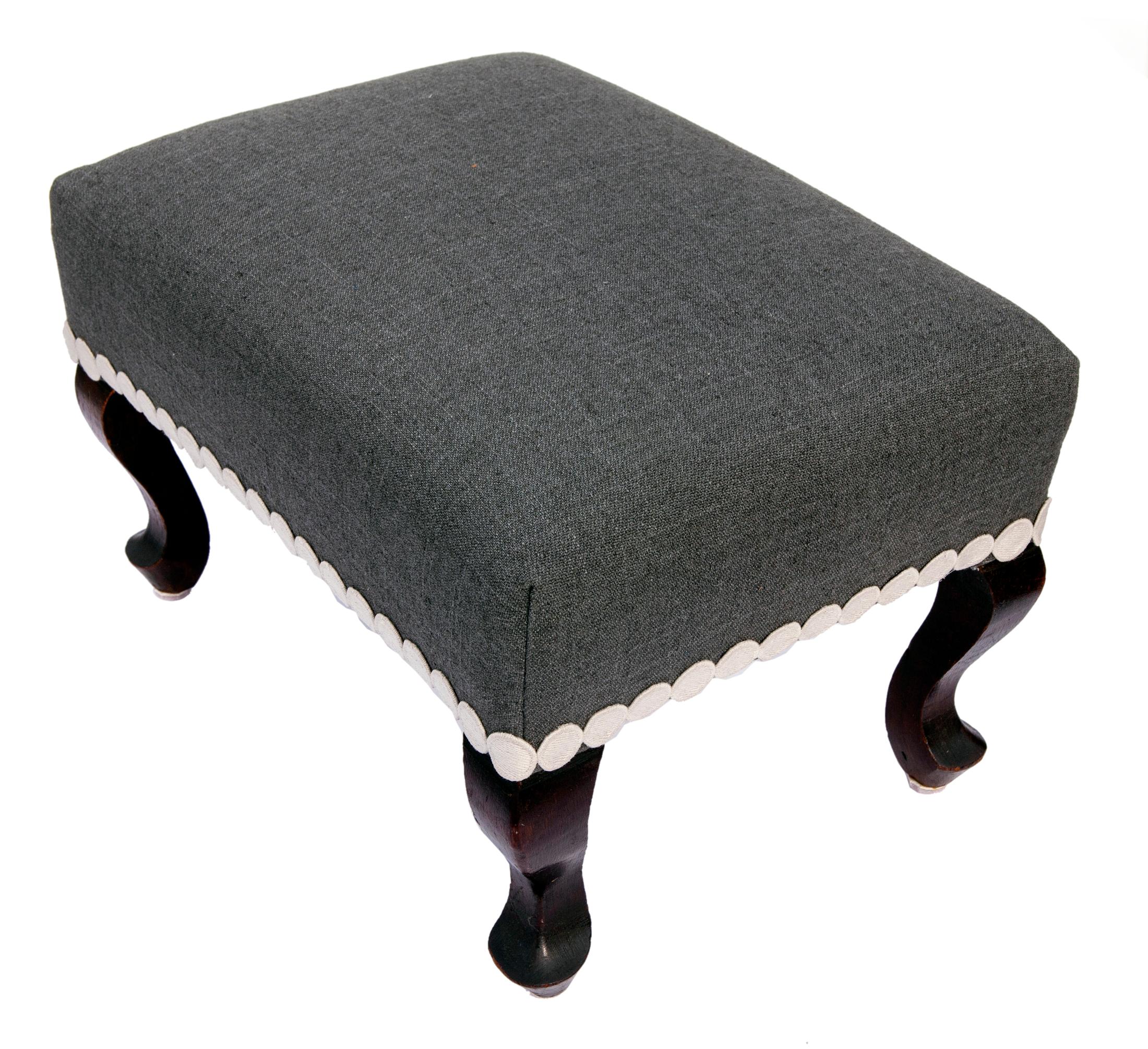 Wool Queen Anne Style Footstool/Mod Trim