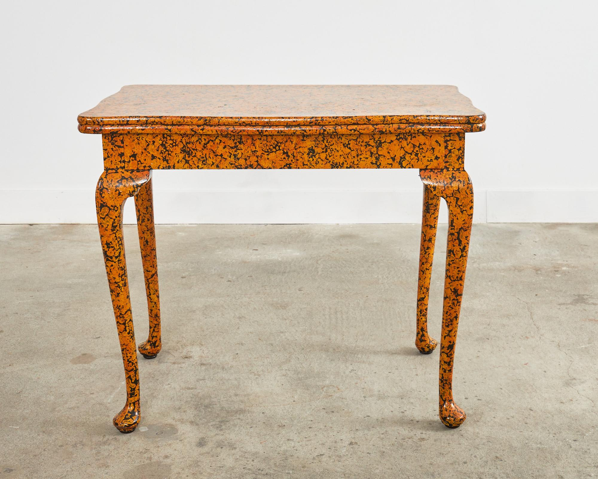 Lacquered Queen Anne Style Games Table Desk Speckled by Ira Yeager