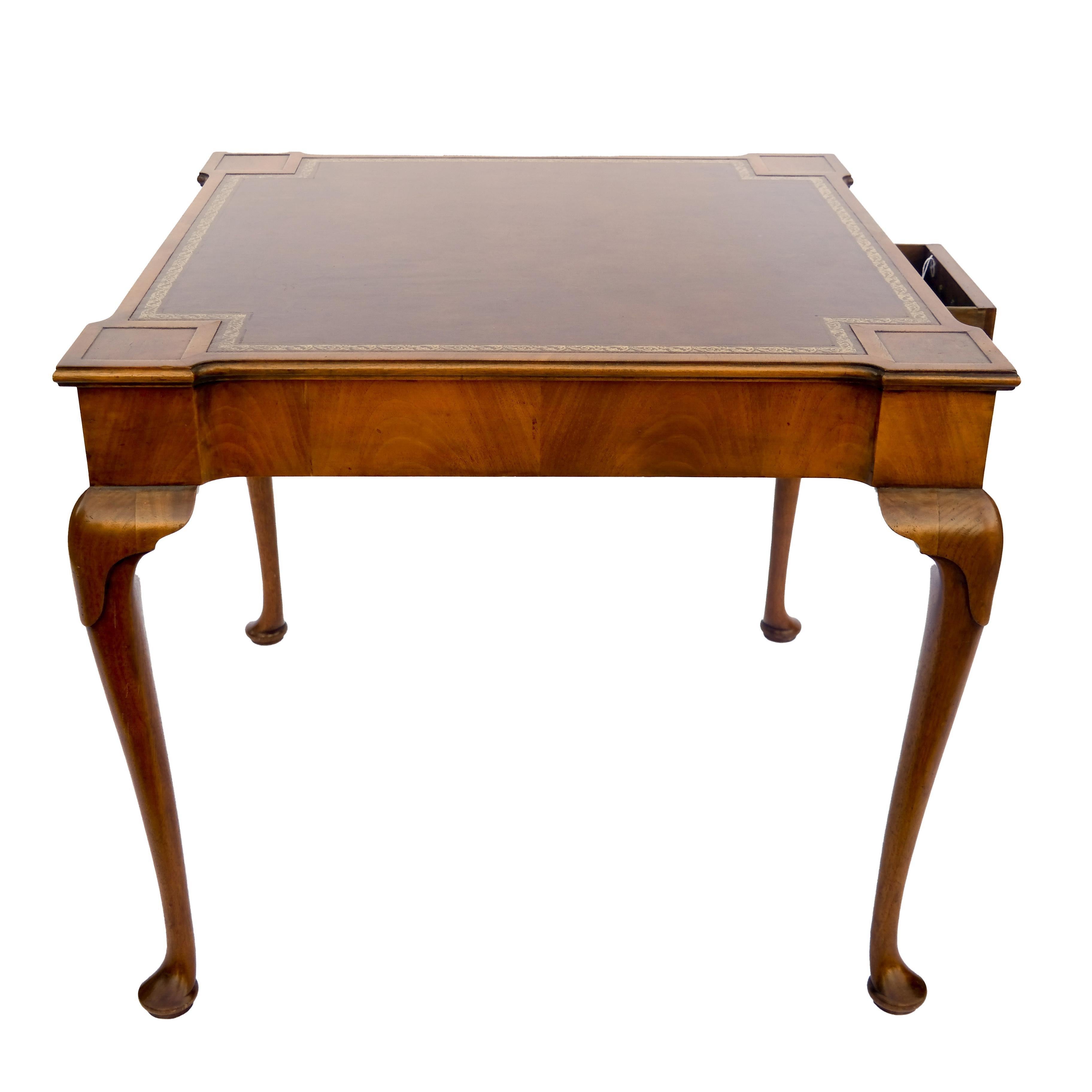 20th Century Queen Anne Style Games Table with Leather Top