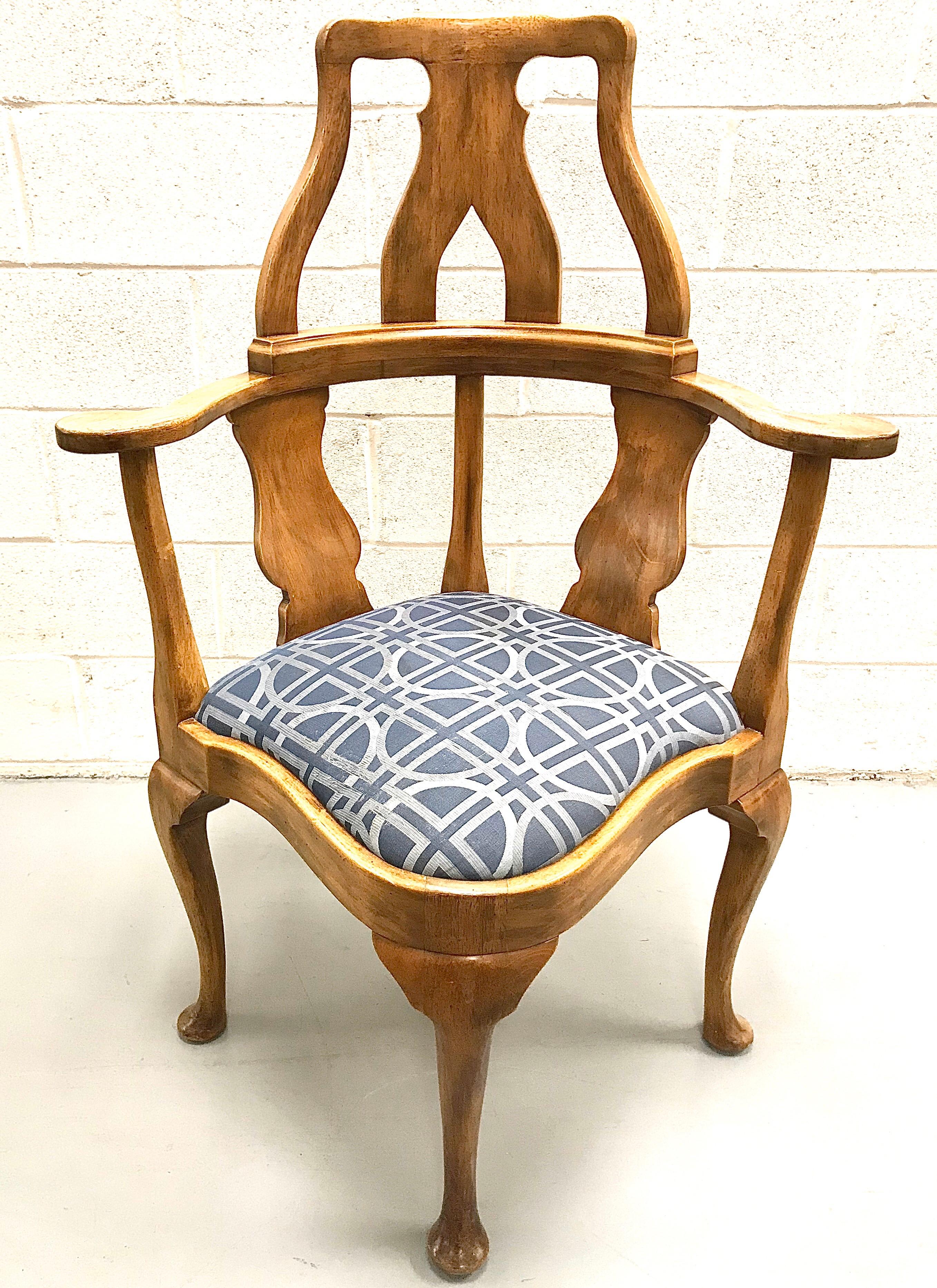 Large scale Queen Anne style high back corner chair.