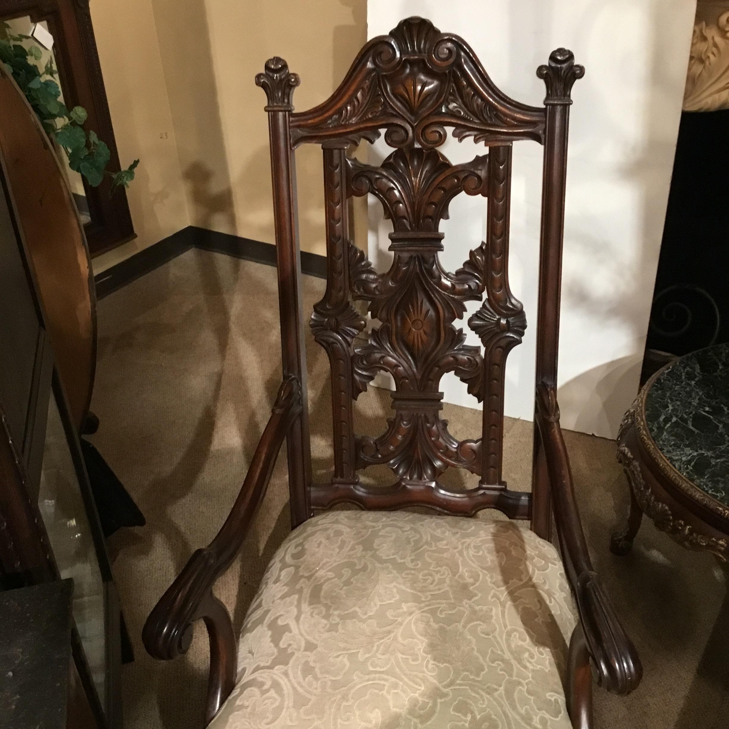 Queen Anne Style High Back Walnut Carved Chair For Sale 6