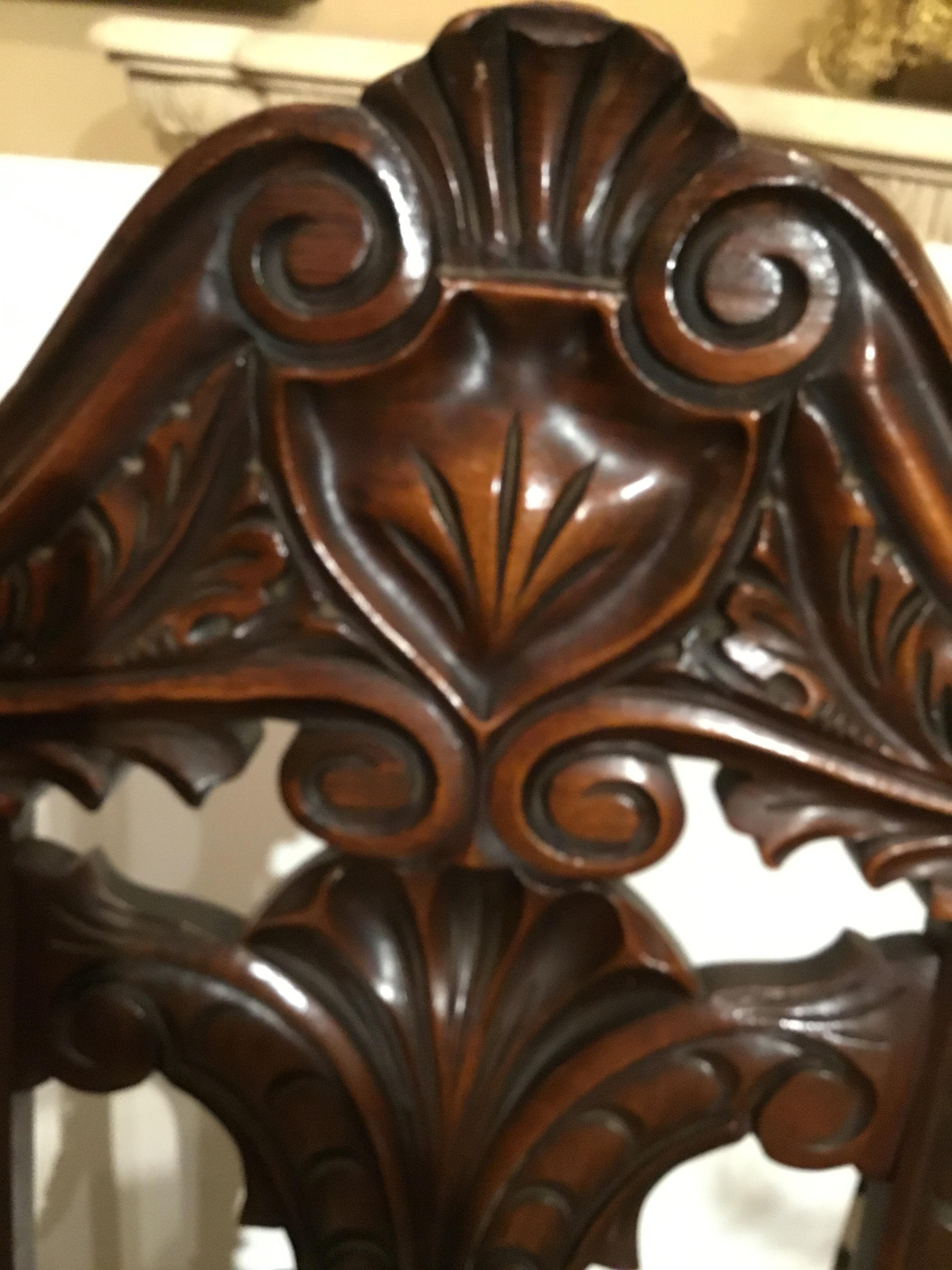 Queen Anne Style High Back Walnut Carved Chair For Sale 2