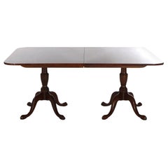 Queen Anne Style Kittinger Mahogany Dining Room Double Pedestal Table 20thC