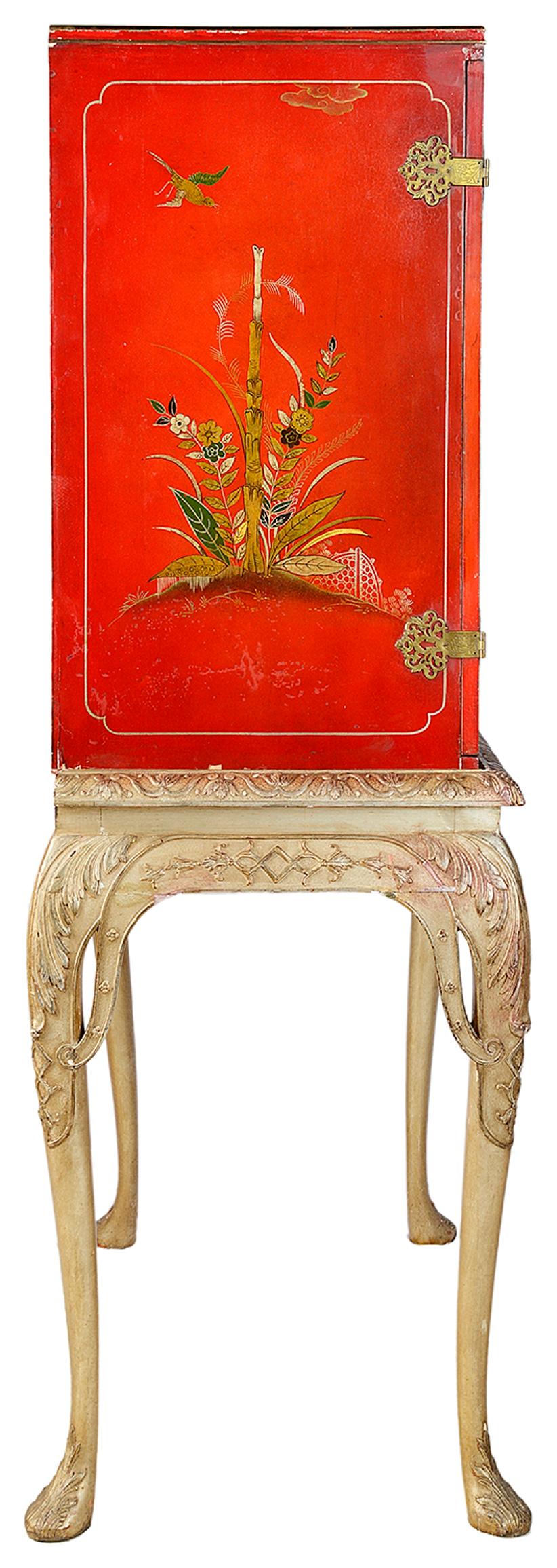 English Queen Anne Style Lacquer Cabinet on Stand, 1920s