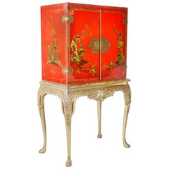 Antique Queen Anne Style Lacquer Cabinet on Stand, 1920s