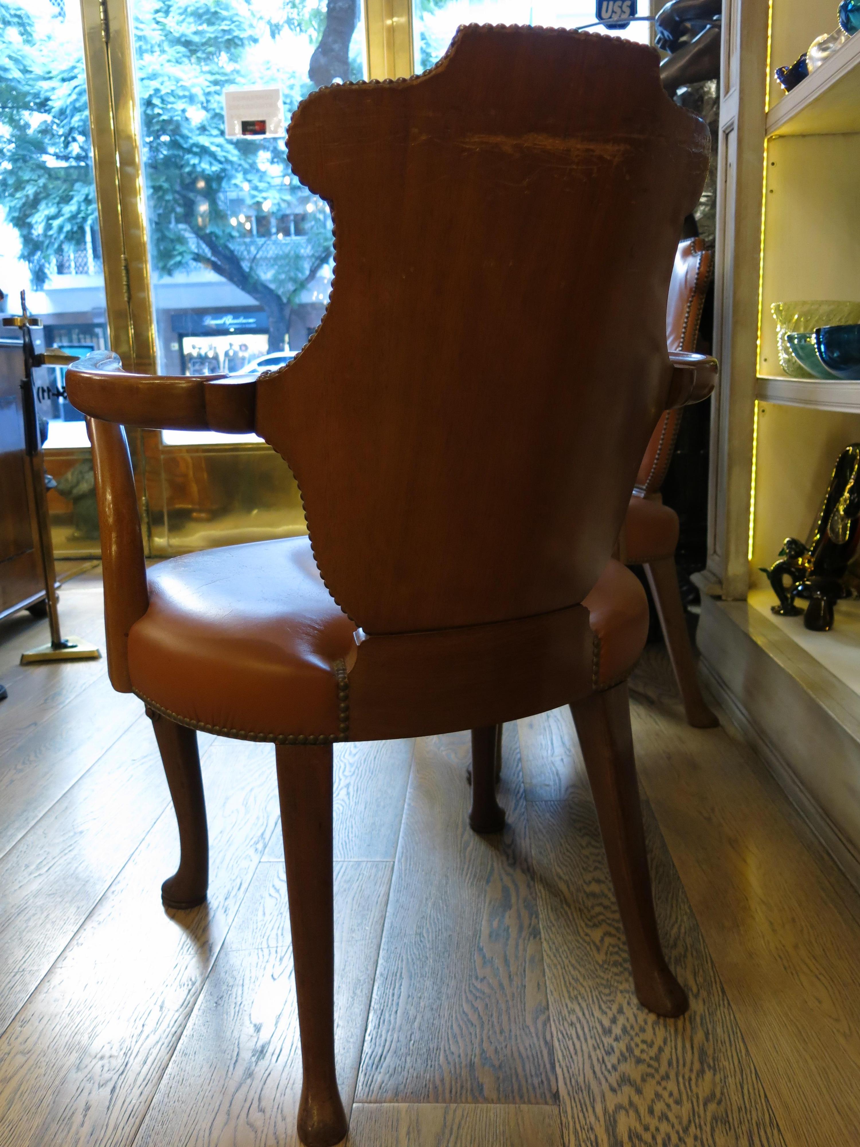 20th Century Queen Anne Style Leather Pair of Armchairs For Sale