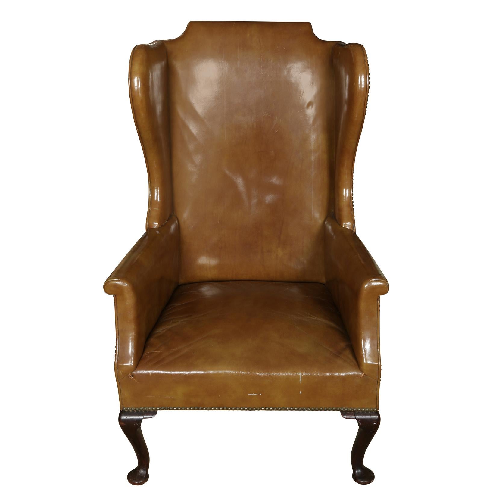 queen anne leather wingback chair