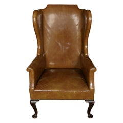 Vintage Queen Anne Style Leather Wing Chair