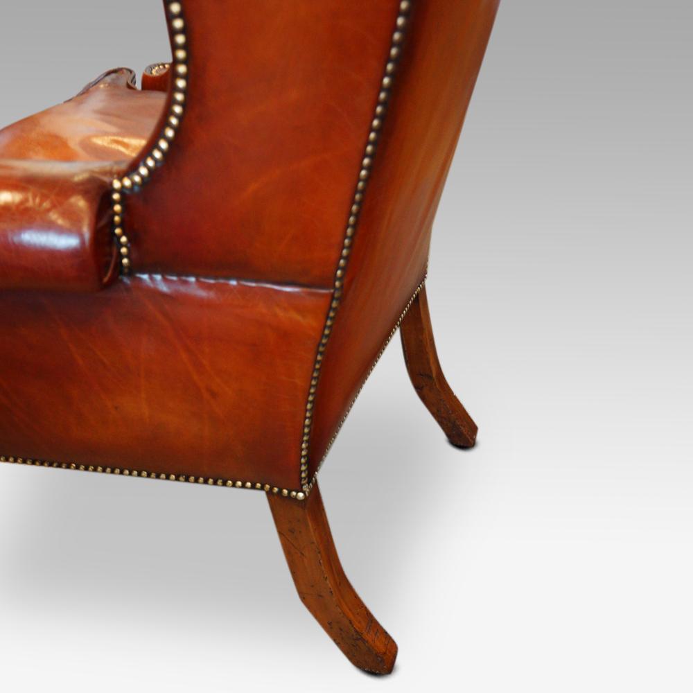 Queen Anne Style Leather Wingchair In Good Condition In Salisbury, Wiltshire