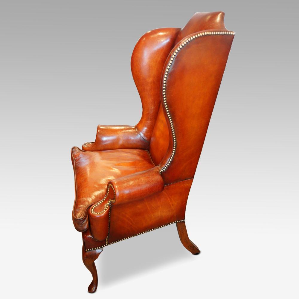 Queen Anne Style Leather Wingchair 3