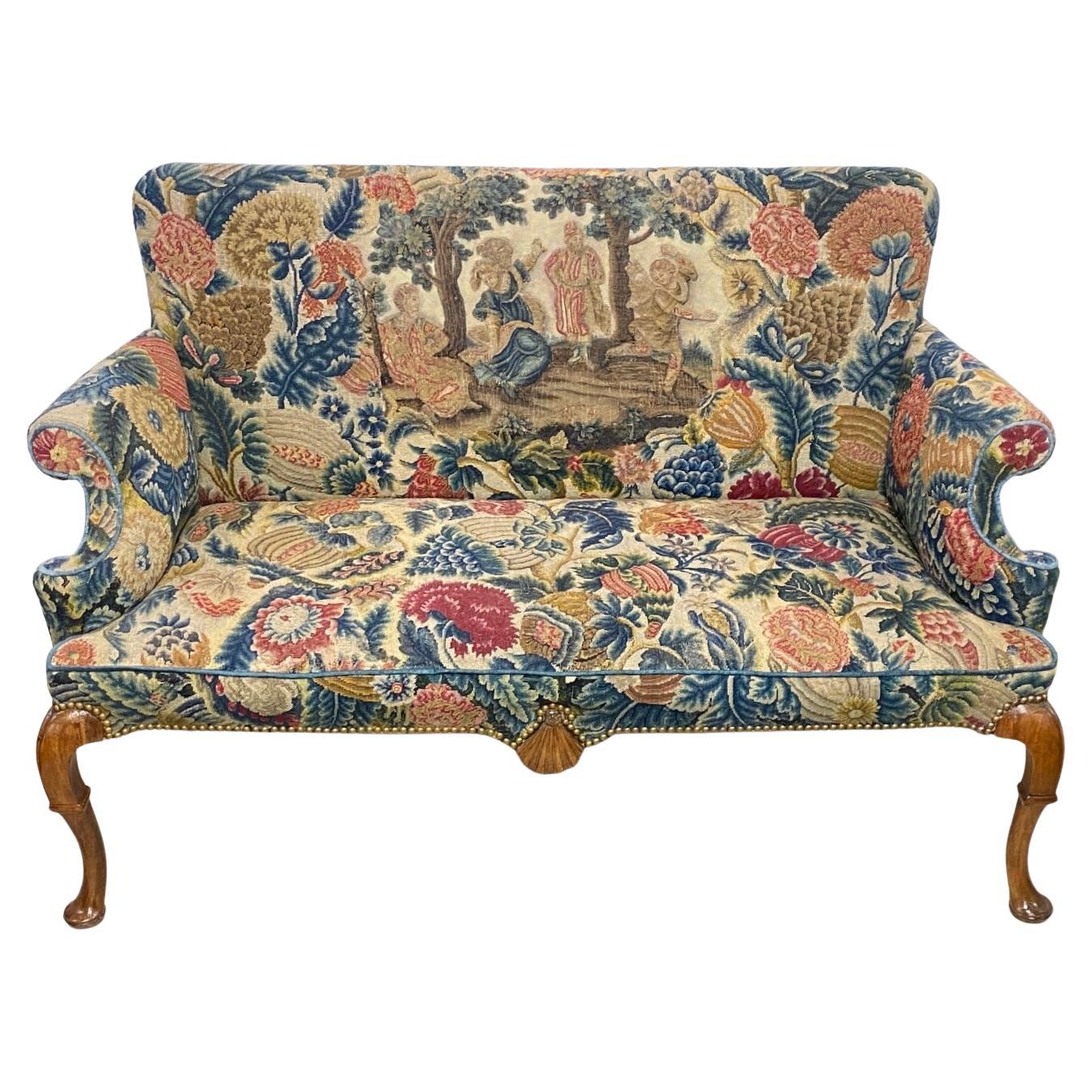 Queen Anne Style Mahogany and Needlepoint Settee, England 18th Century