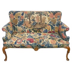 Antique Queen Anne Style Mahogany and Needlepoint Settee, England 18th Century