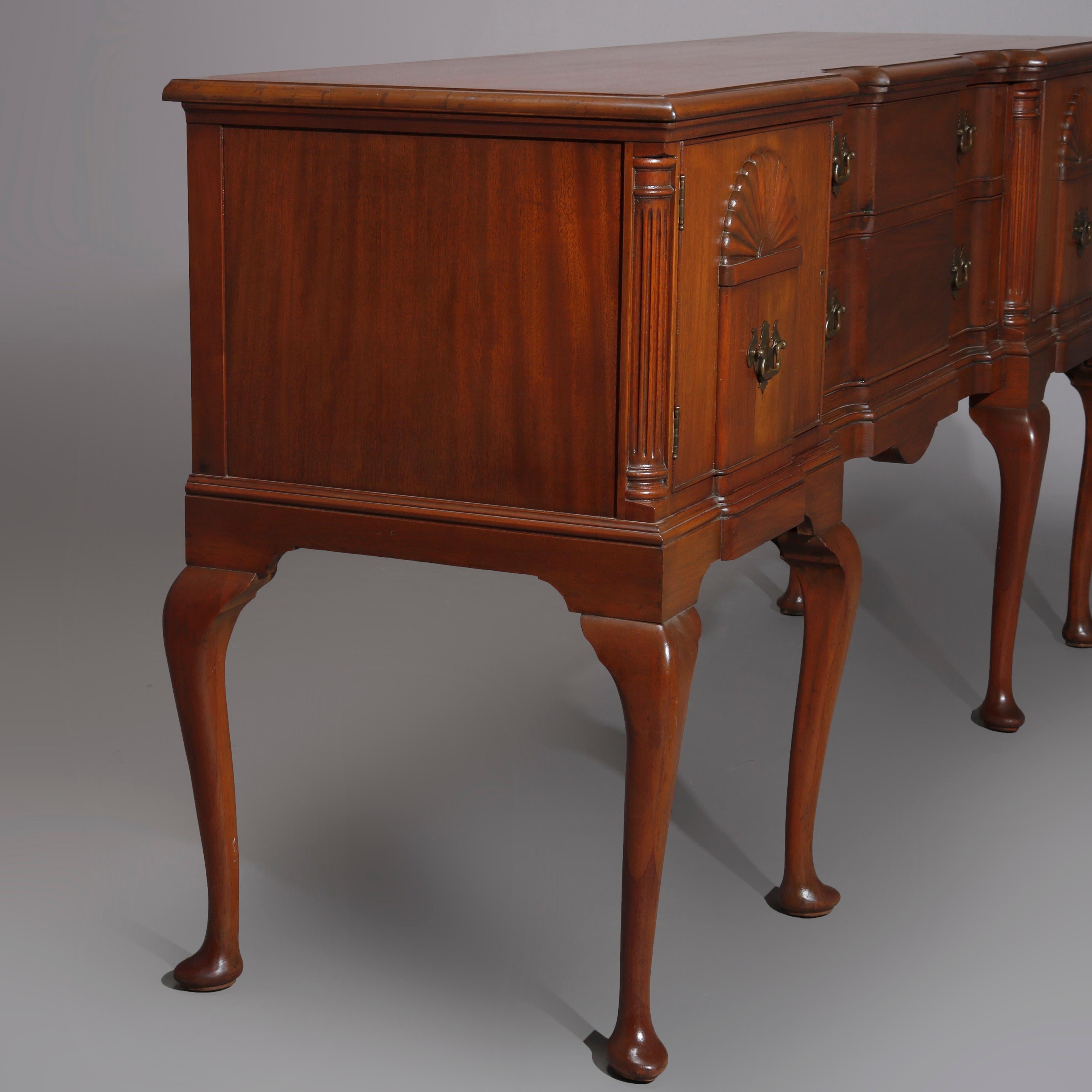 Queen Anne Style Mahogany Block Front & Shell Carved Sideboard C1930 For Sale 10