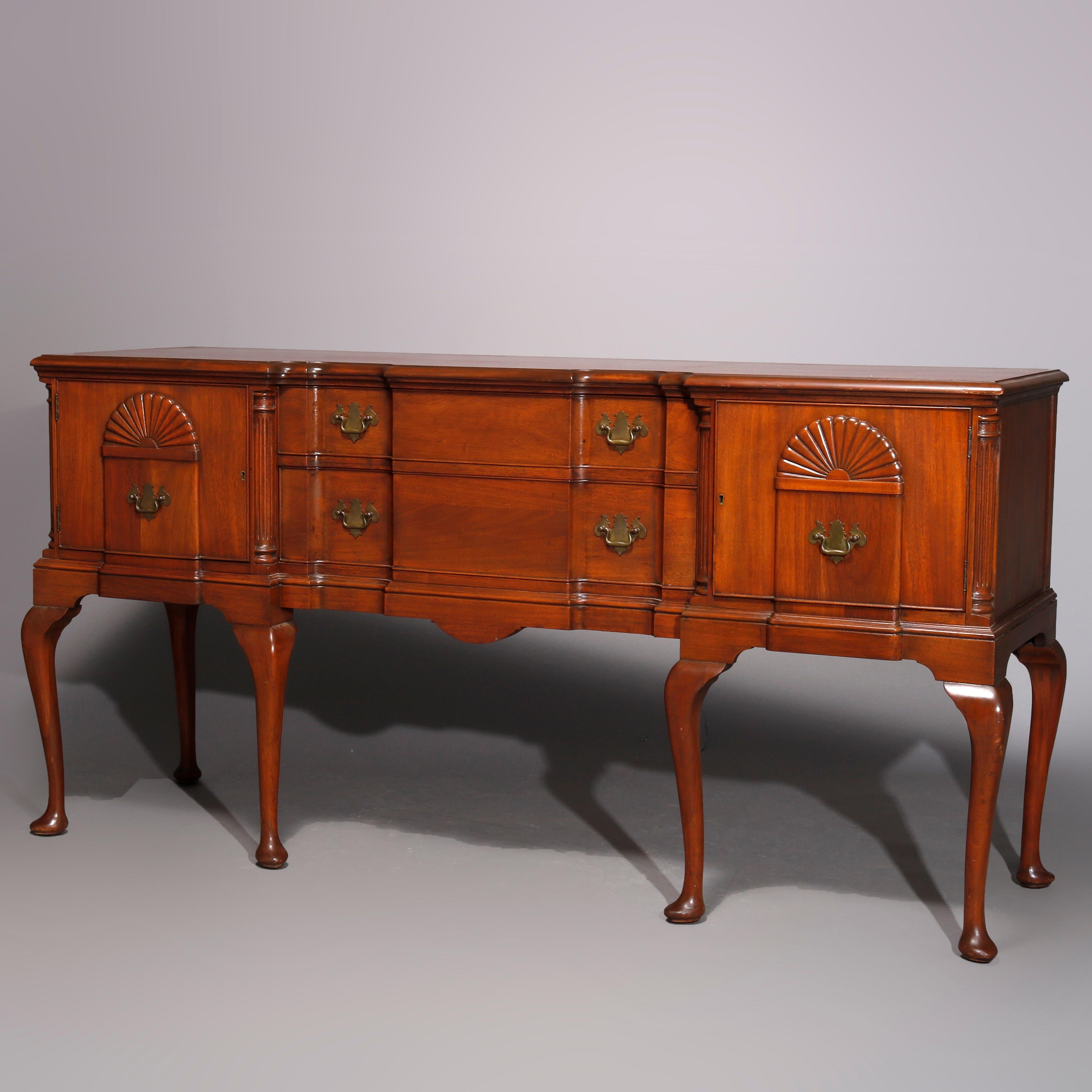 Queen Anne Style Mahogany Block Front & Shell Carved Sideboard C1930 For Sale 11