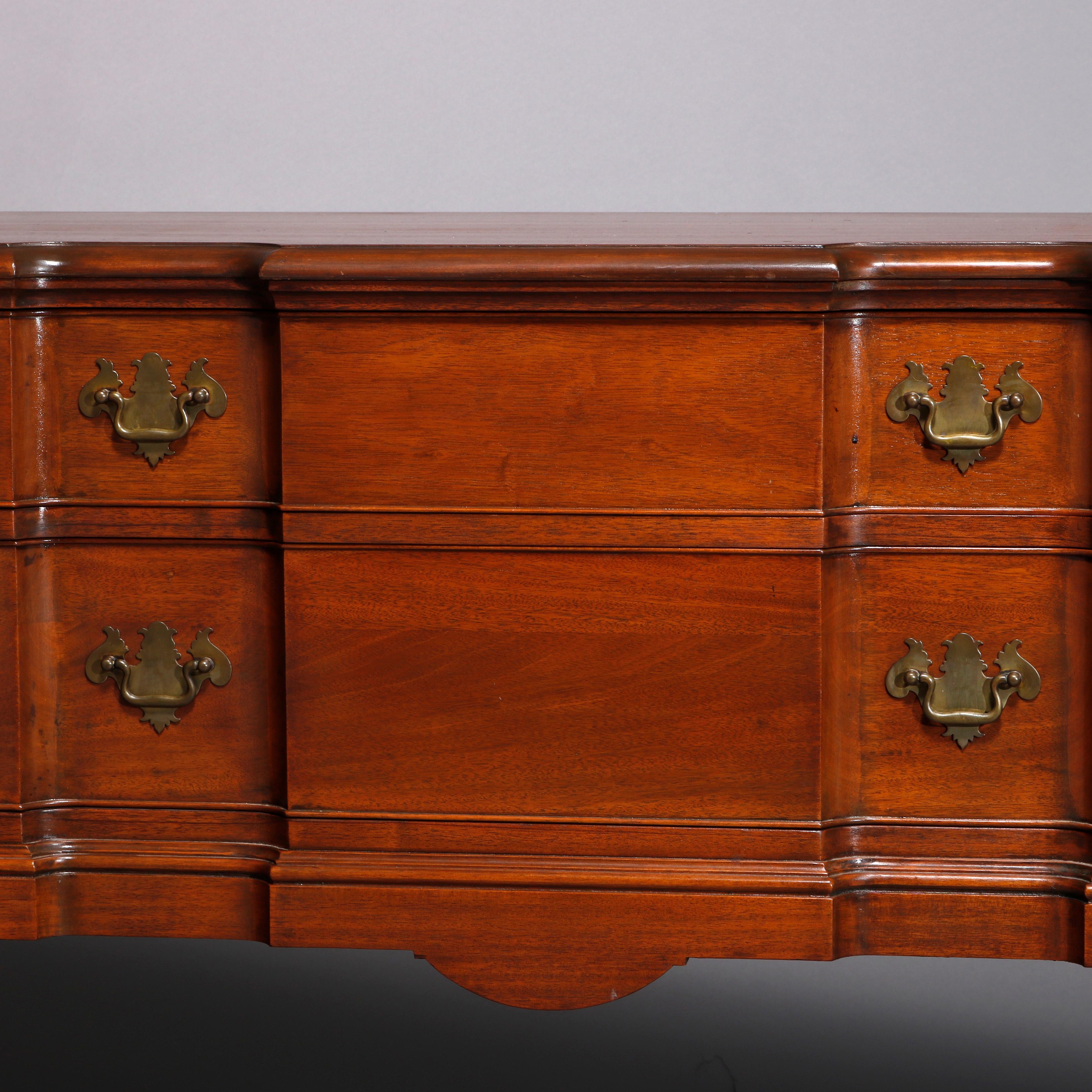 20th Century Queen Anne Style Mahogany Block Front & Shell Carved Sideboard C1930 For Sale