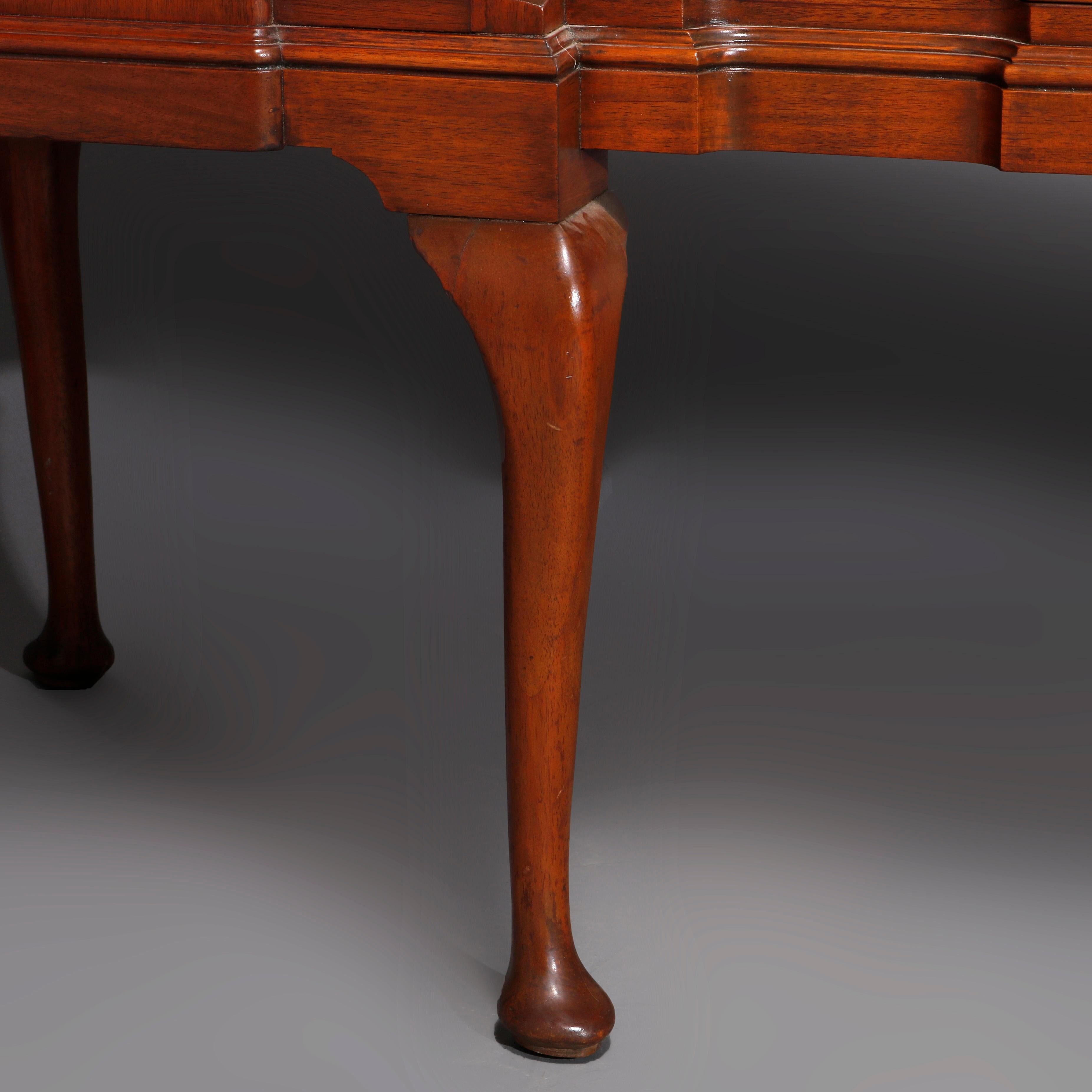 Queen Anne Style Mahogany Block Front & Shell Carved Sideboard C1930 For Sale 3