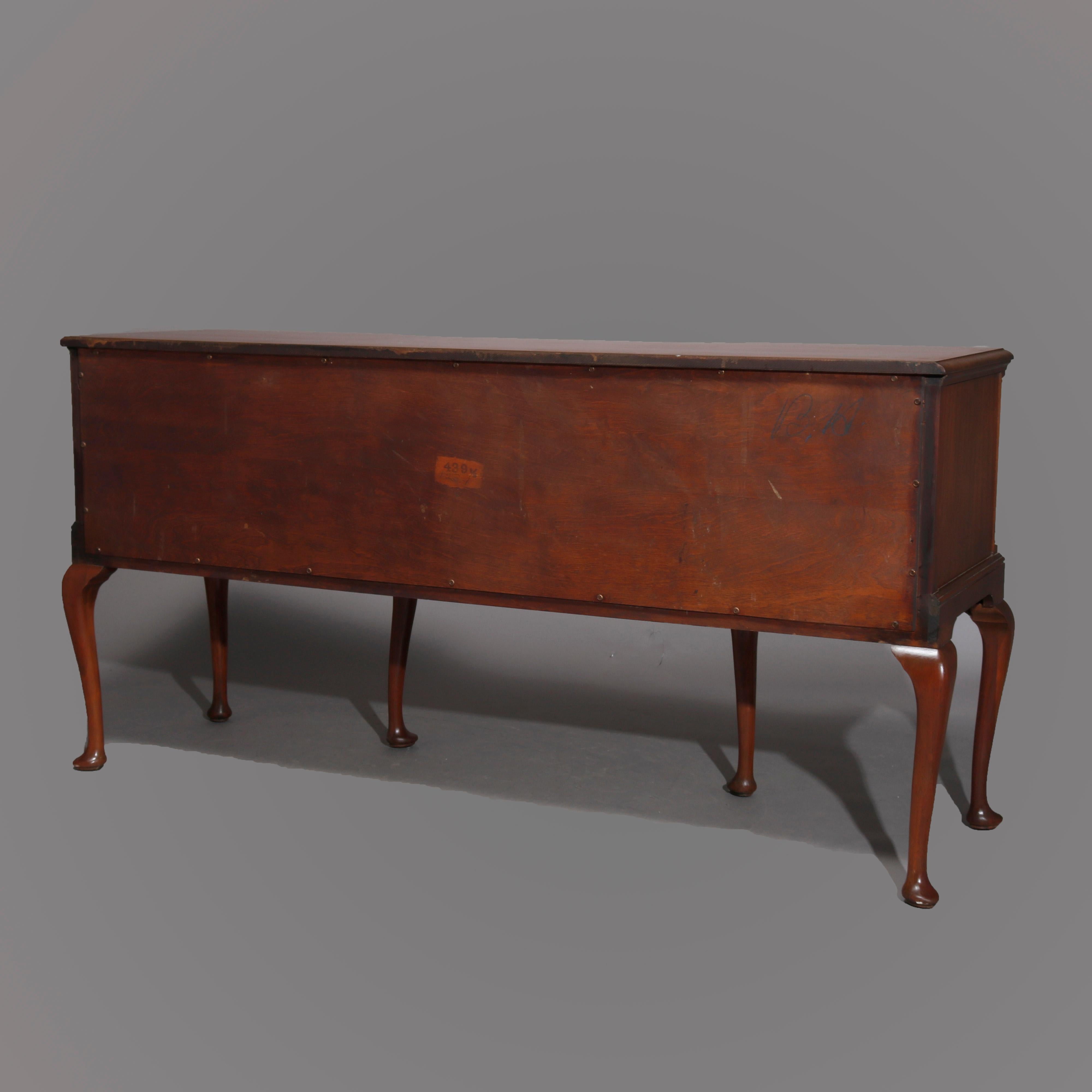 Queen Anne Style Mahogany Block Front & Shell Carved Sideboard C1930 For Sale 5