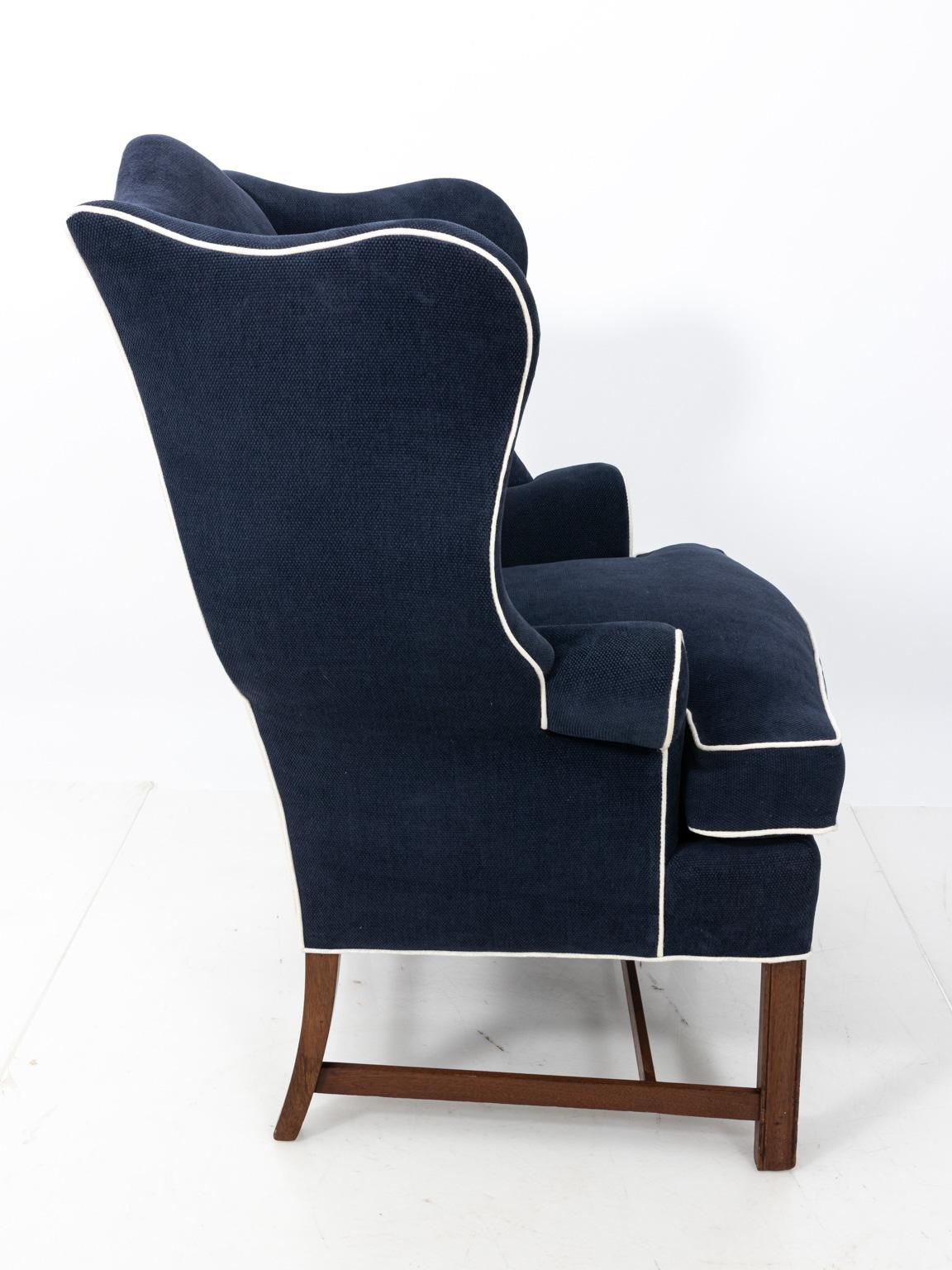 Queen Anne Style Mahogany Blue Upholstered Armchair 2