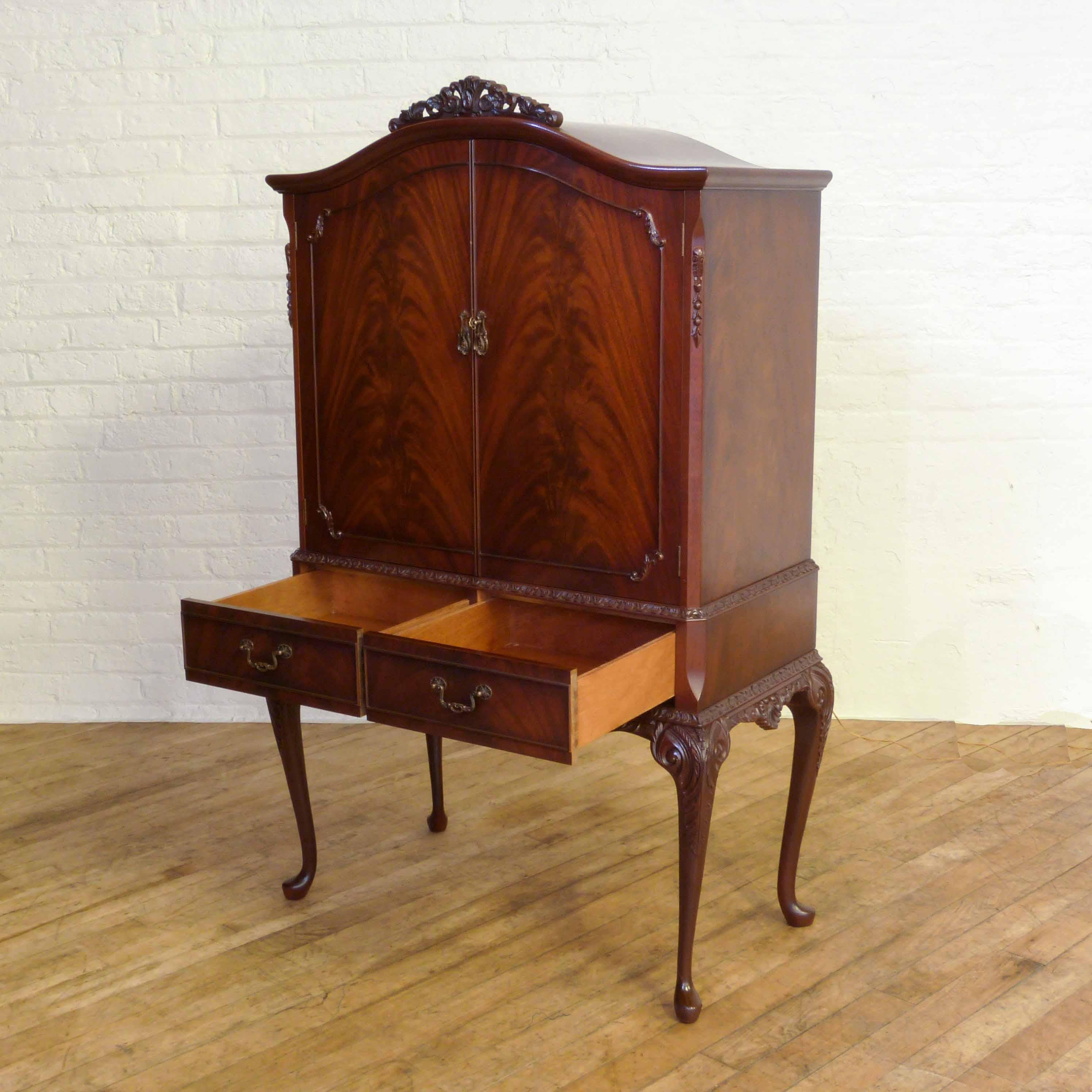 English Queen Anne Style Mahogany Cocktail Cabinet