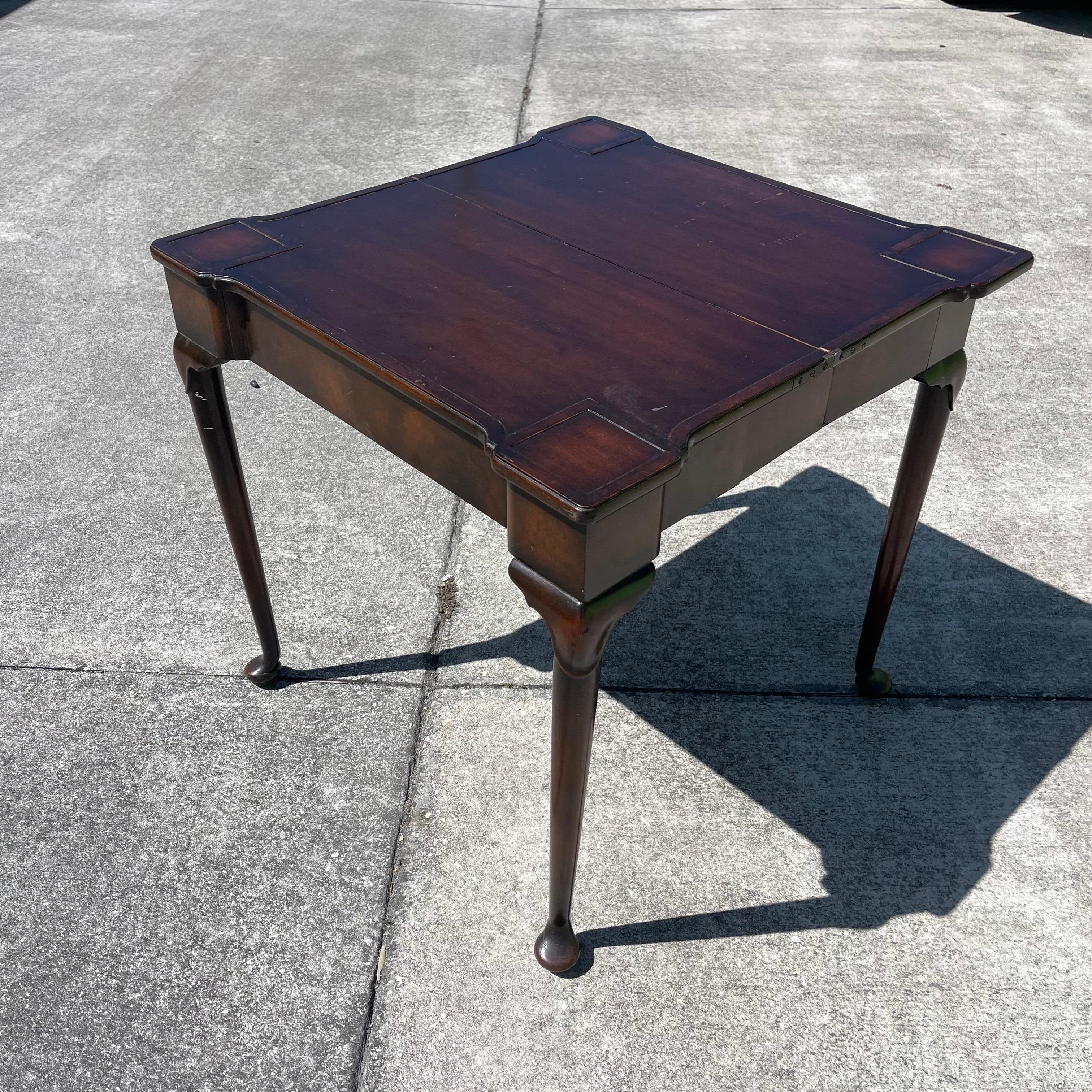 Queen Anne Style Mahogany Flip Top Folding Card Game Table For Sale 6