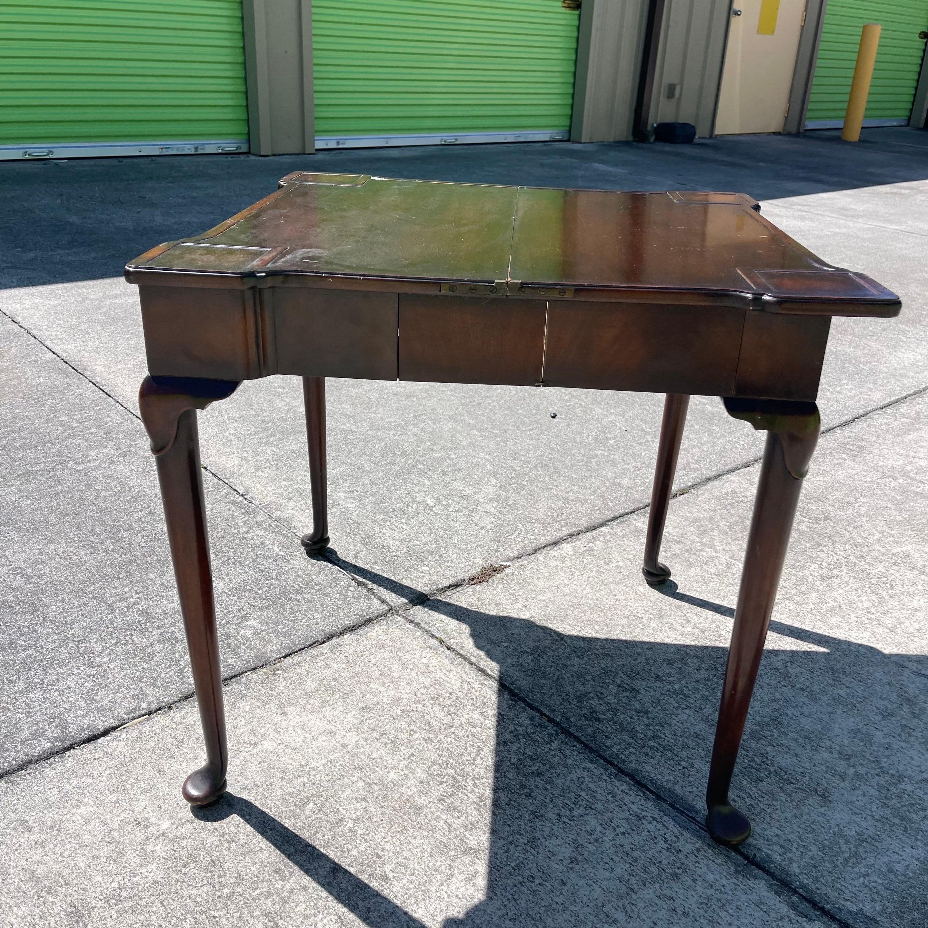 Queen Anne Style Mahogany Flip Top Folding Card Game Table For Sale 7
