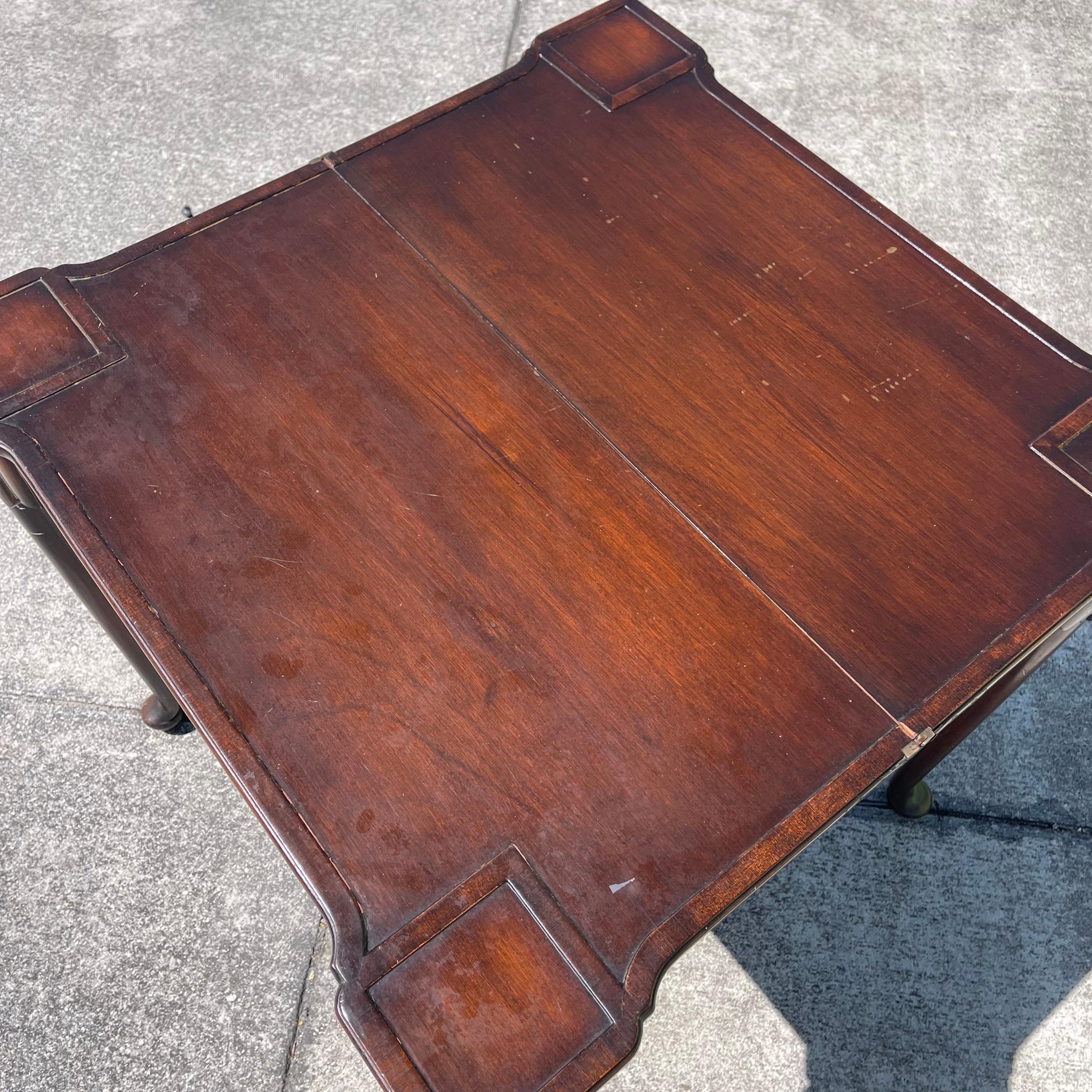 Queen Anne Style Mahogany Flip Top Folding Card Game Table For Sale 9