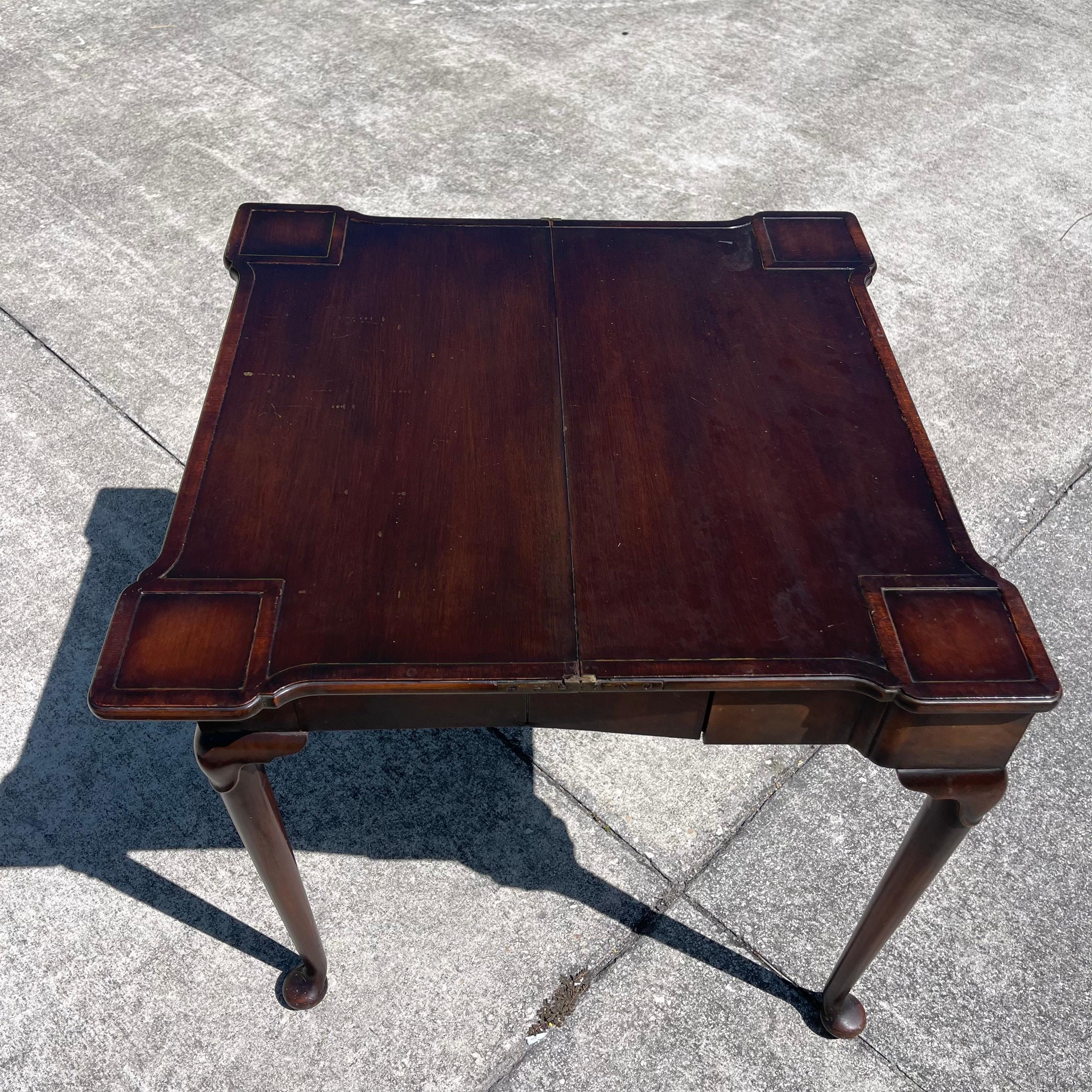 Classic Queen Anne style mahogany game table.

Folded: 29”w x 14.5”d

Leg clearance 23.75”