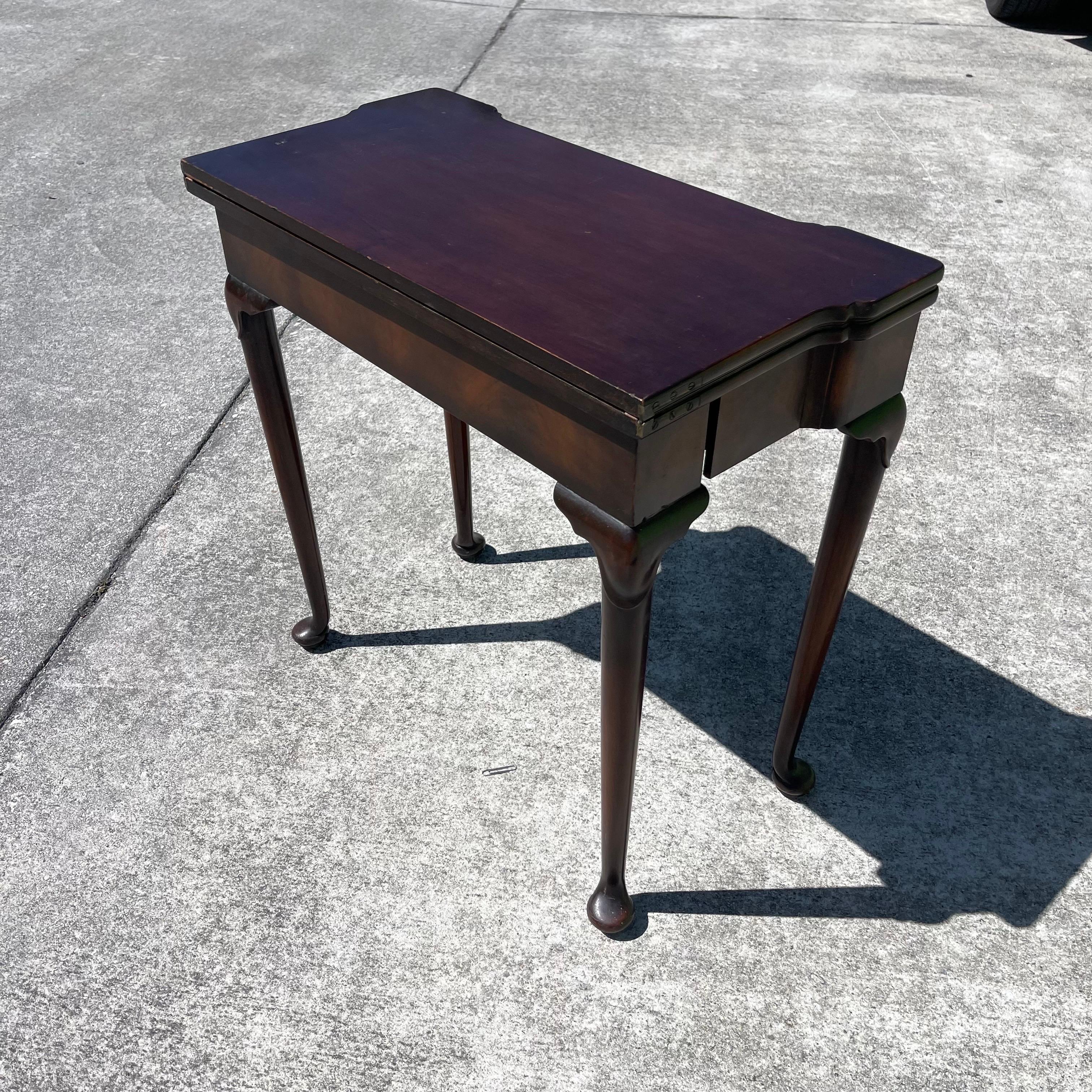 Queen Anne Style Mahogany Flip Top Folding Card Game Table For Sale 16