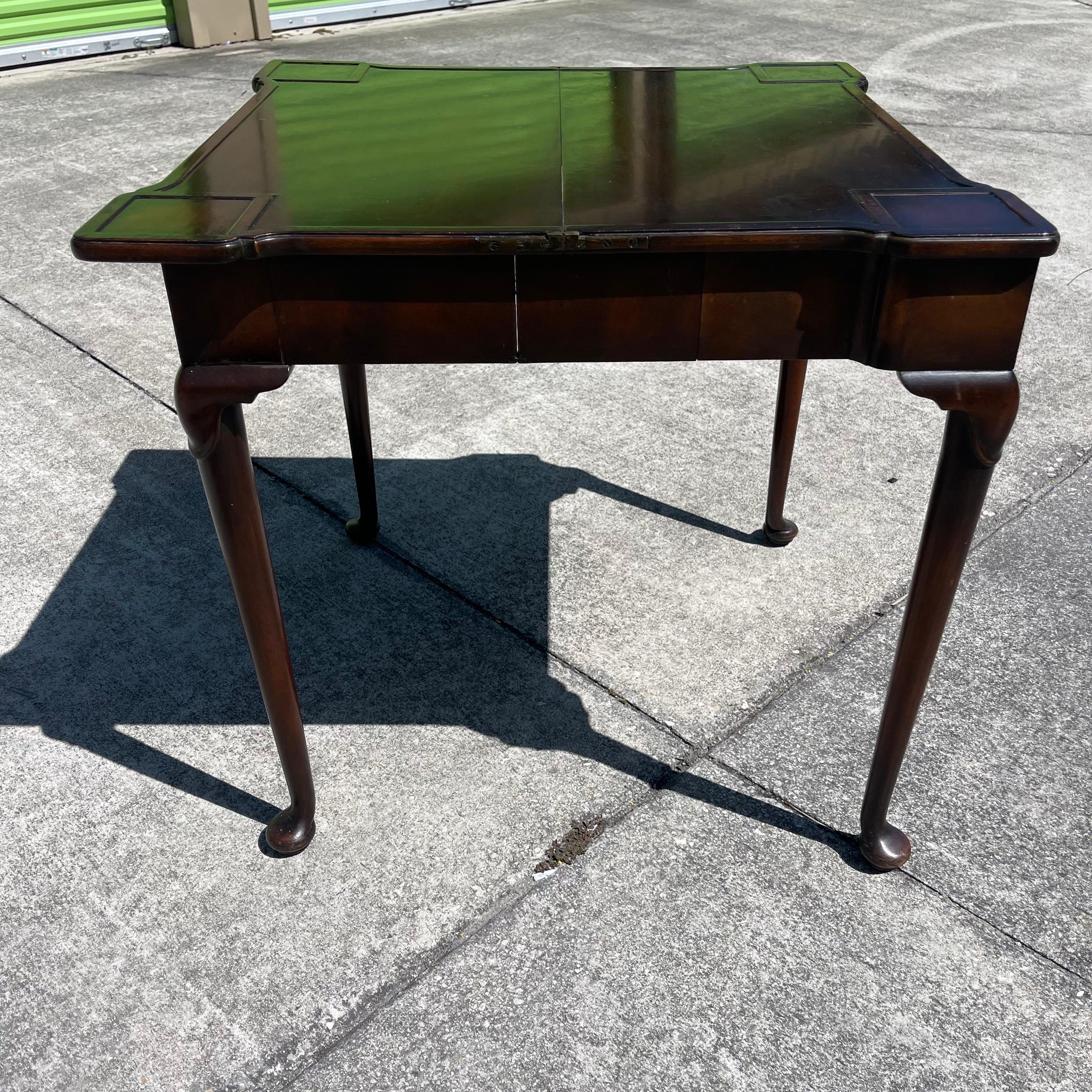 Queen Anne Style Mahogany Flip Top Folding Card Game Table In Fair Condition For Sale In Jensen Beach, FL