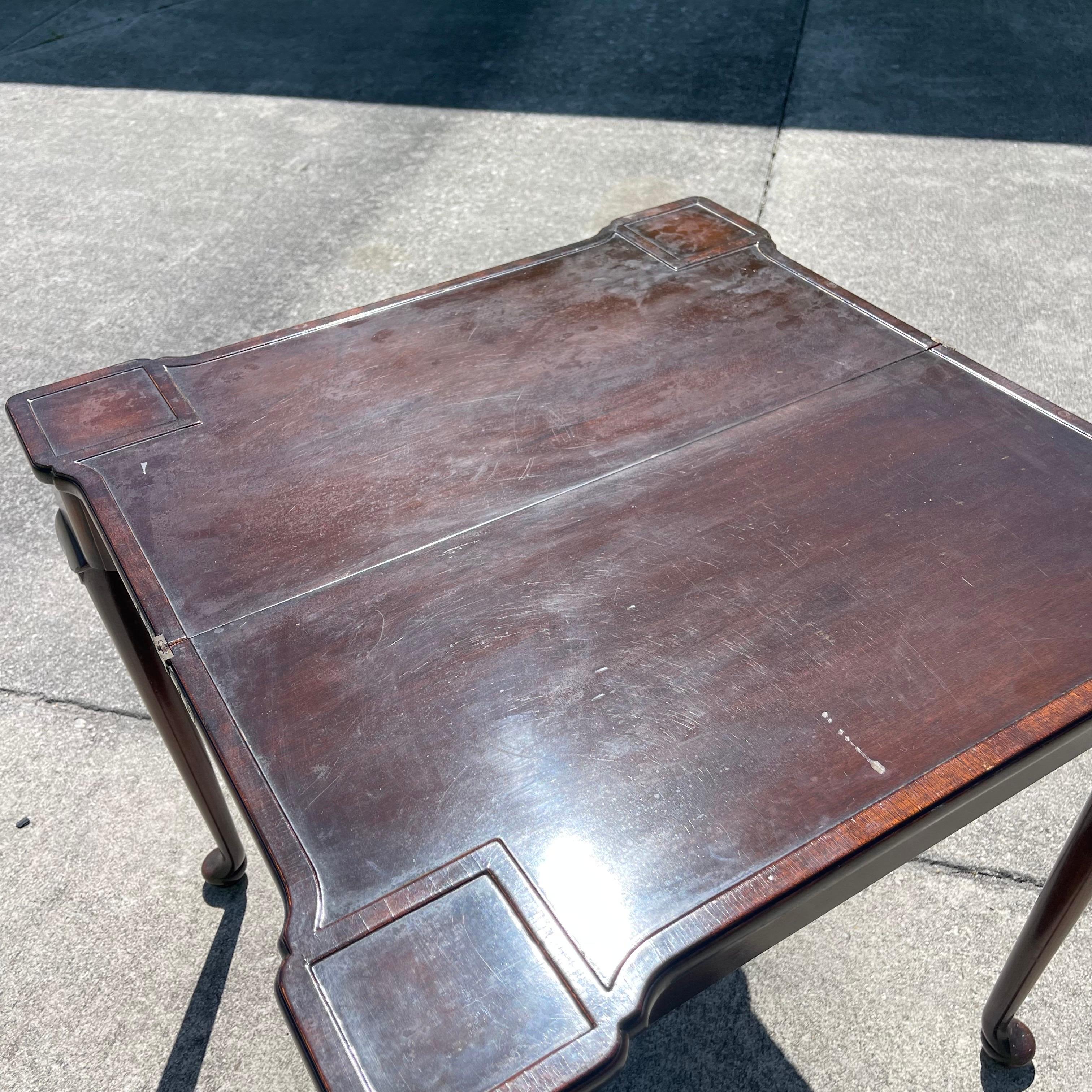 Queen Anne Style Mahogany Flip Top Folding Card Game Table For Sale 4