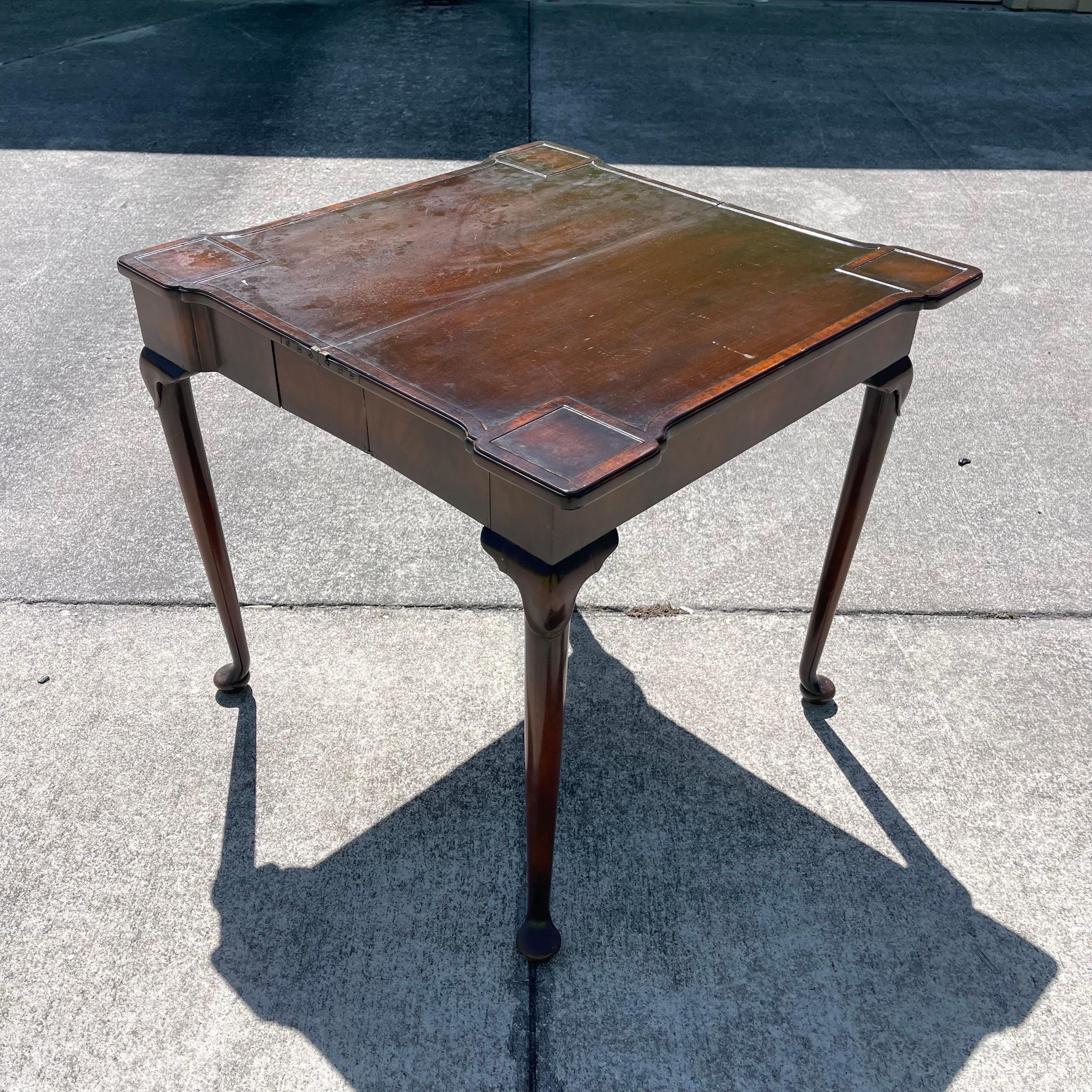 Queen Anne Style Mahogany Flip Top Folding Card Game Table For Sale 5