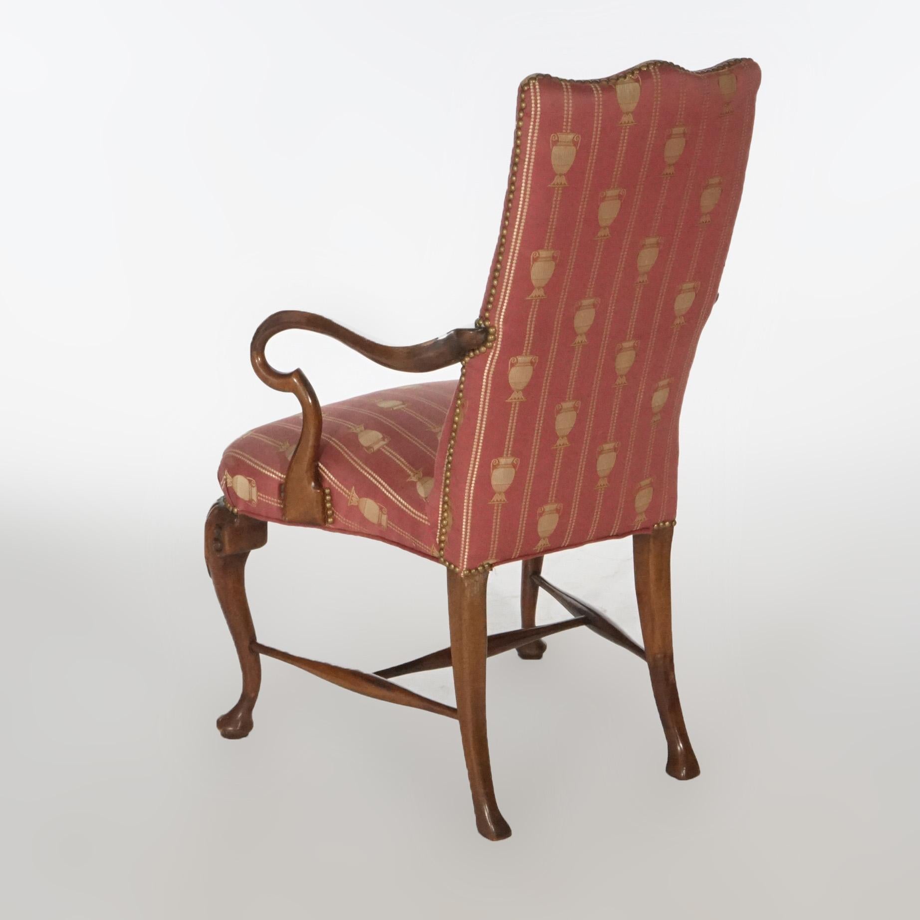 Queen Anne Style Mahogany Upholstered armchair, circa 1940 6